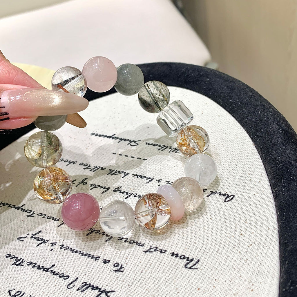 Natural White Phantom with Gold Leaf Glue Flowers White Ghost DIY Single Loop Bracelet Factory Wholesale Crystal Bracelet