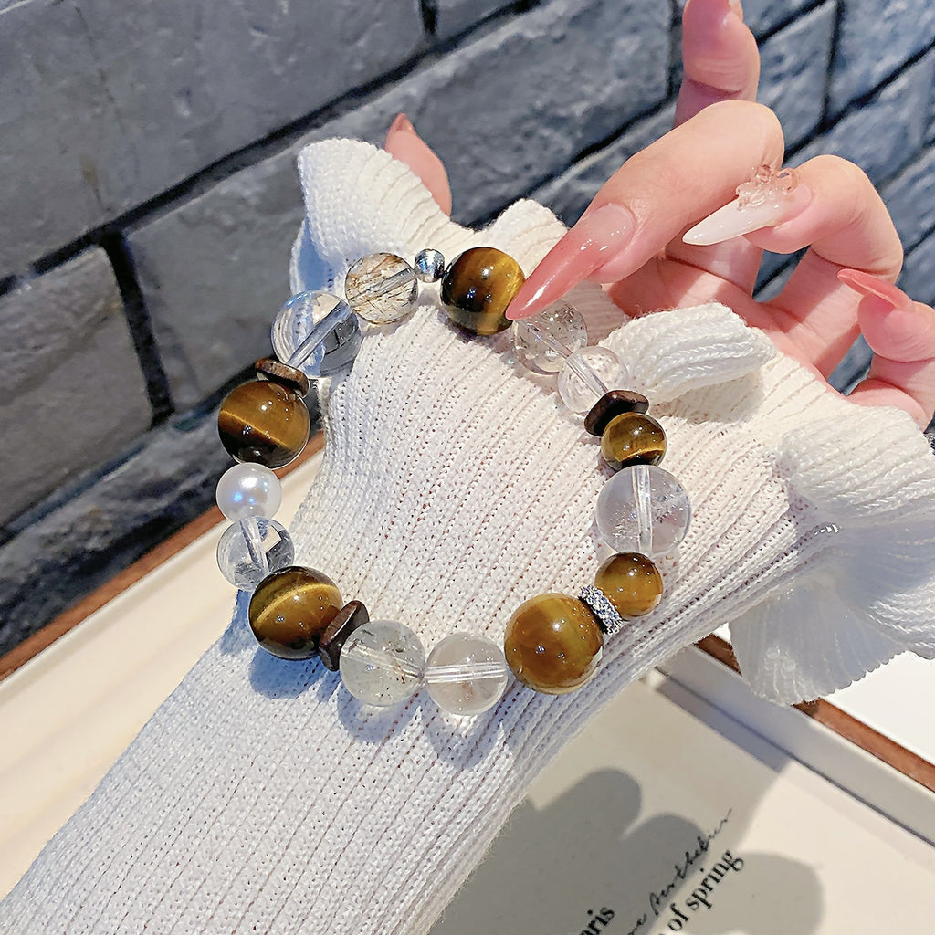 Natural Yellow Tiger Eye Crystal Bracelet Multi-bead Bracelet Fashionable High-End White Crystal Bracelet Wholesale