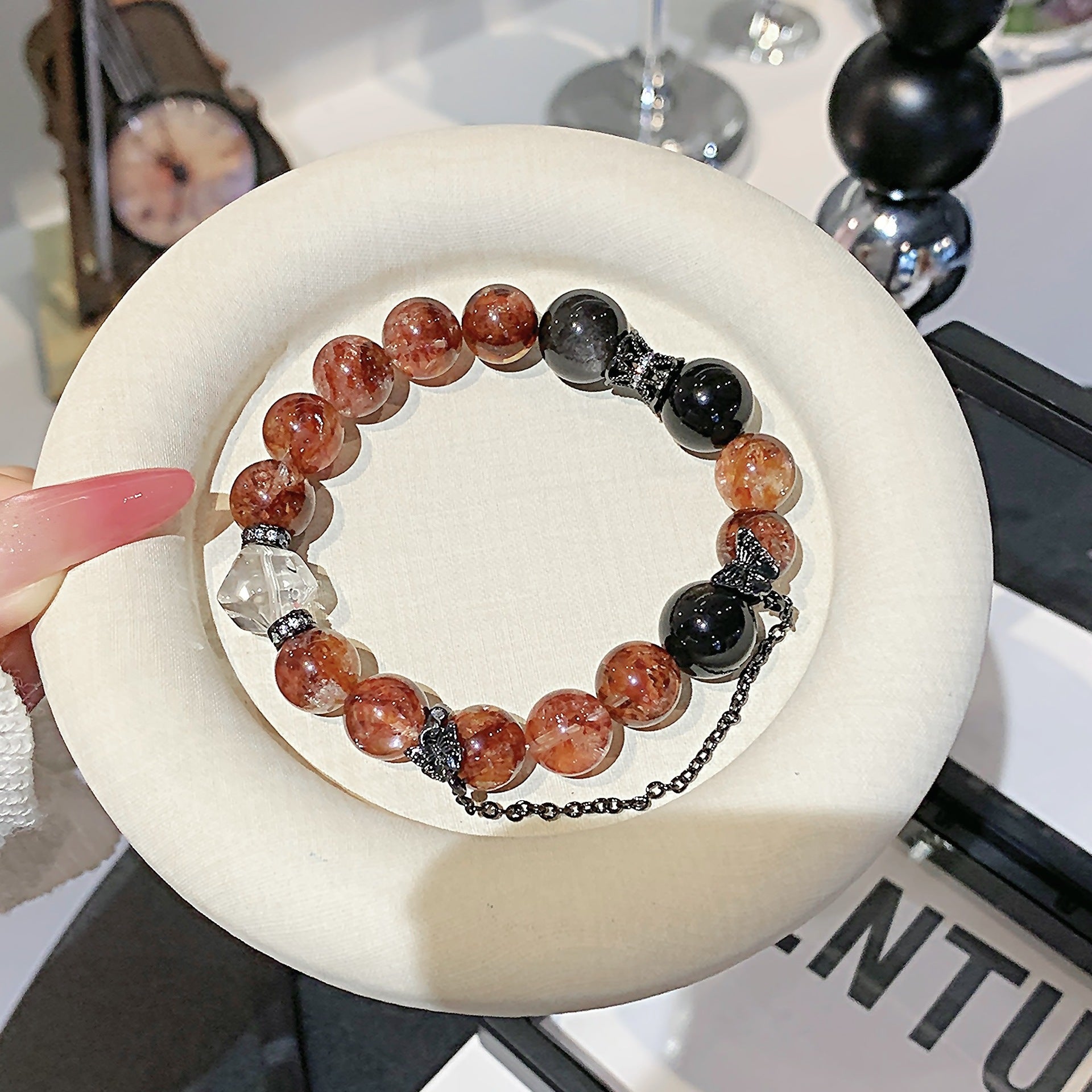 Natural Red Gum Flower Crystal Bracelet Vintage Tassel Niche Temperament diy Crystal Bracelet Natural Crystal Bracelet
