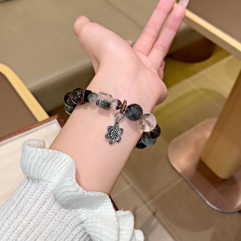 Natural Black Tea Obsidian Bracelet for Women Large Particle Unique Niche Crystal Beads Wholesale Tea Obsidian Crystal Bracelet