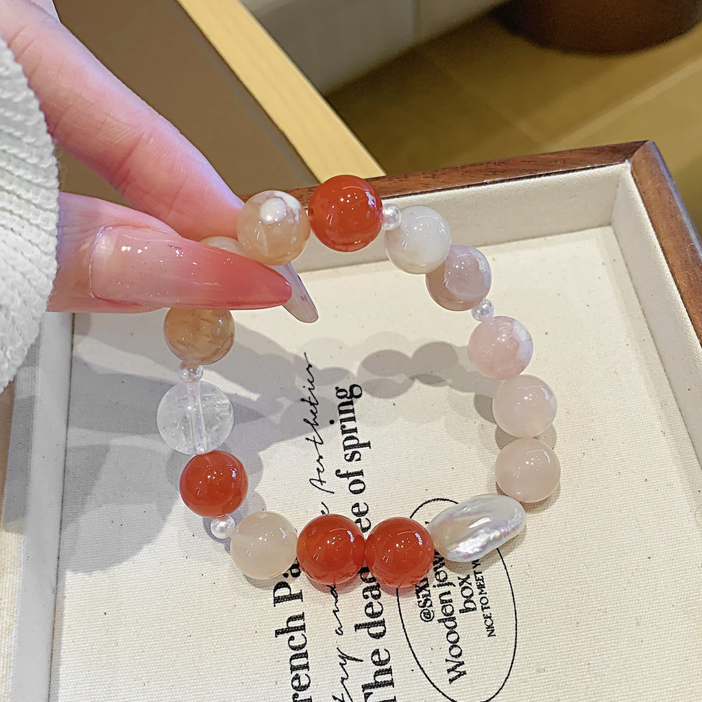Natural Cherry Agate Crystal Bracelet Live Hot Natural Jewelry Hand Jewelry Original Design Multi-Gem Bracelet