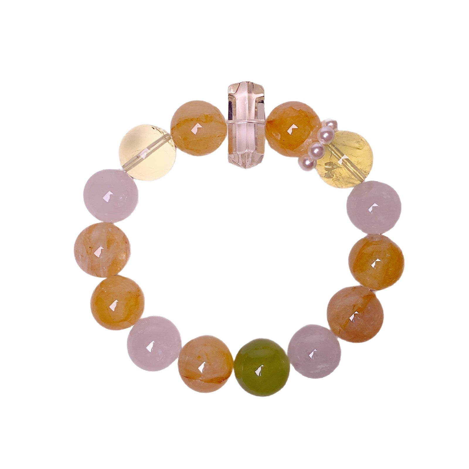 Natural Multi-Gem Bracelet Yellow Crystal Snowflake Phantom Fluorite Yellow Gum Flower Xiaohongshu Hot Sale Yellow Gum Flower Bracelet