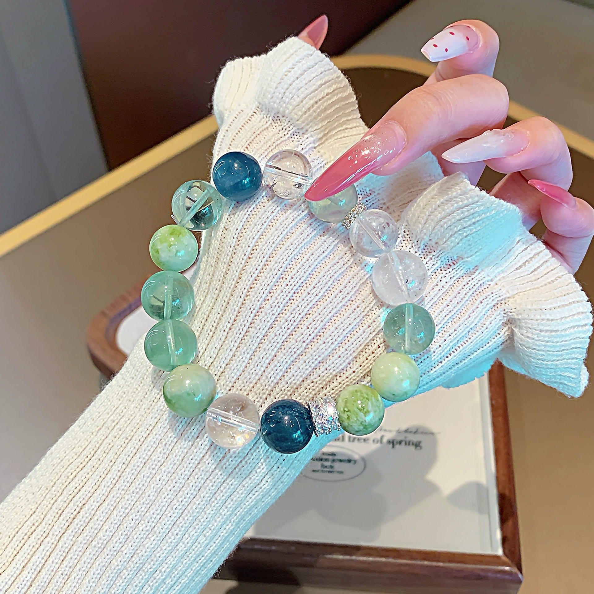 Natural Xiuyan Jade Green Grape Milk Cap Bracelet New Chinese Style Cool Feeling Bracelet for Women Single Loop Xiuyu Natural Crystal Bracelet