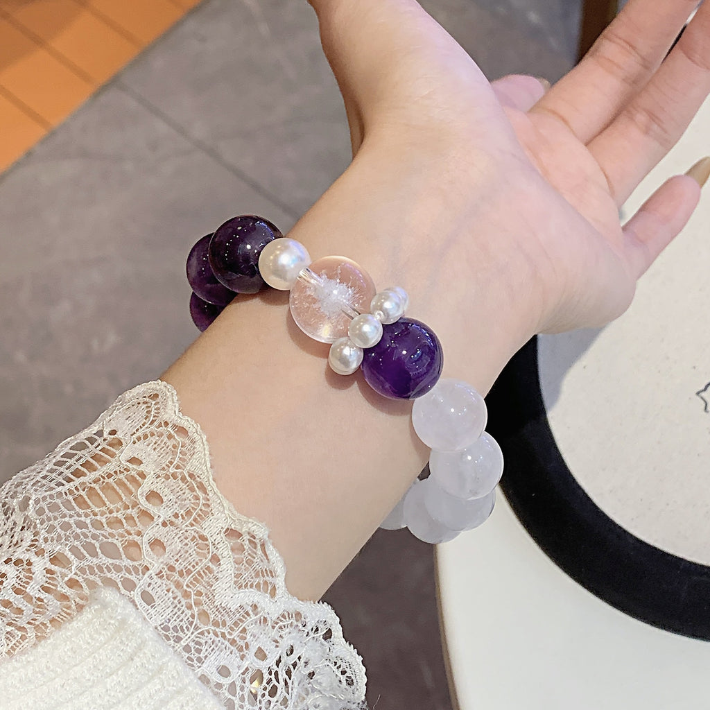 Large Particle Original Handmade12-14mm Natural Amethyst White Phantom Crystal Multi-Gemstone Bracelet Crystal Bracelet