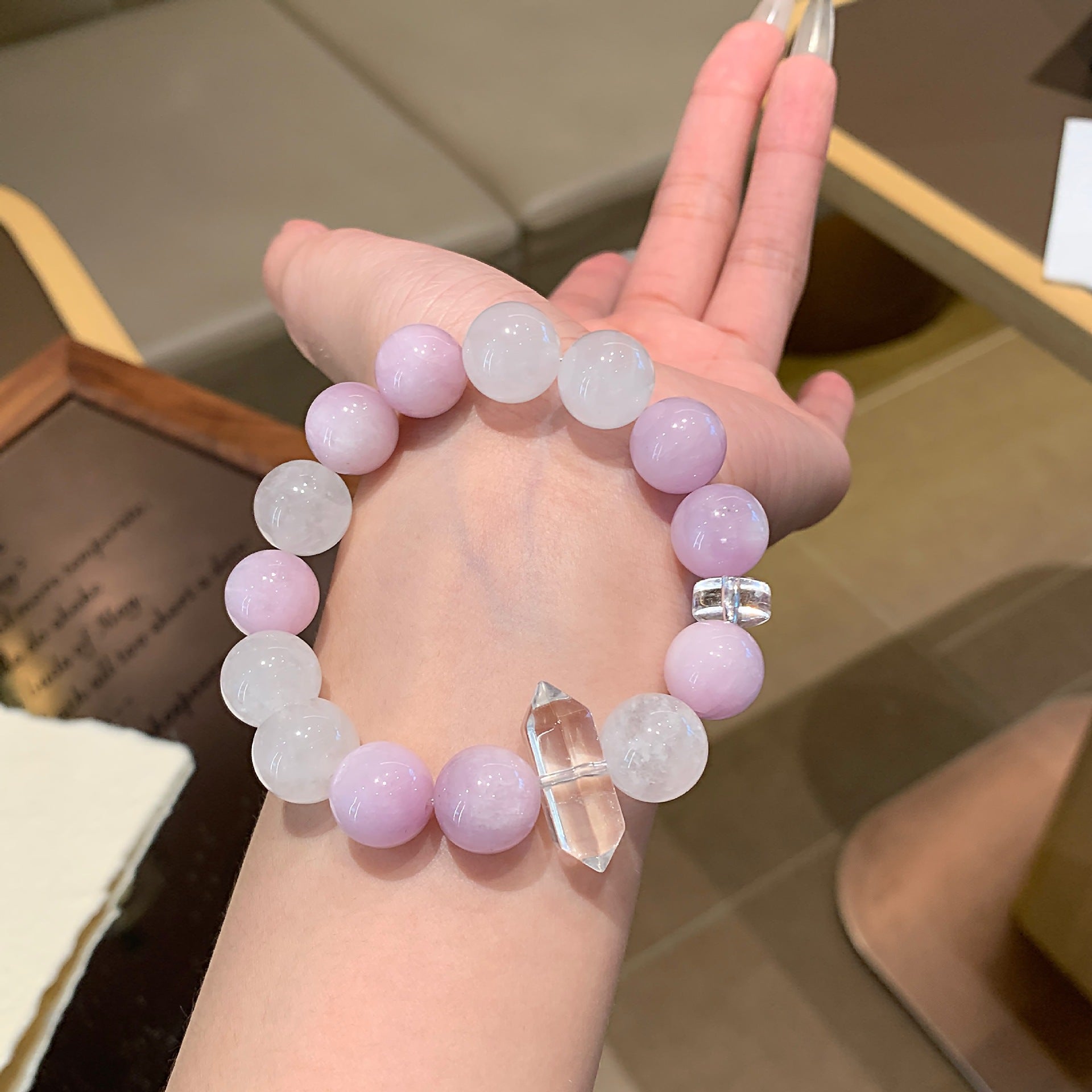 Natural Kunzite with White Phantom Stone Bracelet White Crystal Travel Original Edition Natural White Phantom Crystal Bracelet