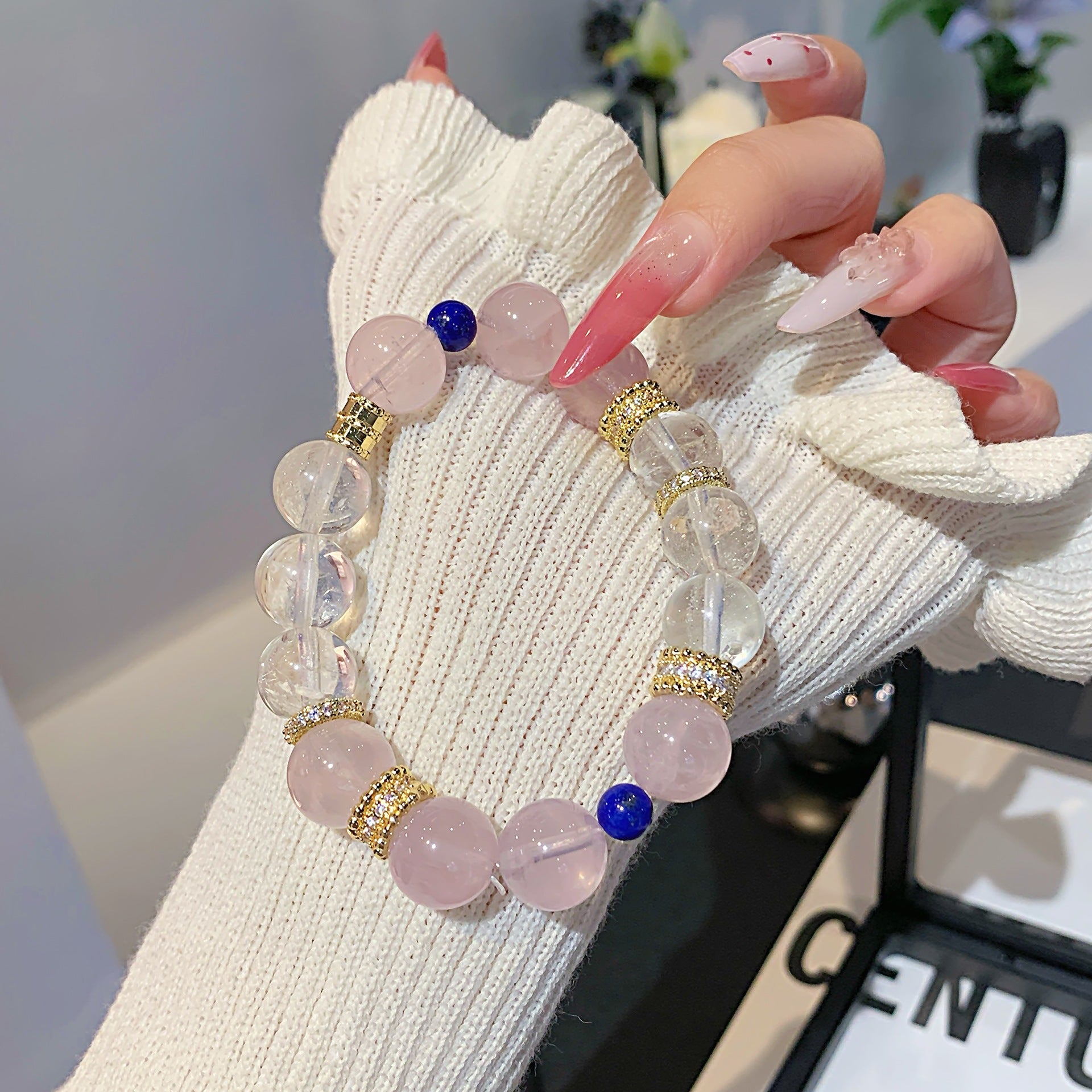 Natural Pink Crystal Bracelet White Crystal Hand Jewelry Lucky Attracting Male Birthday Gift Girlfriends' Gift Crystal Bracelet