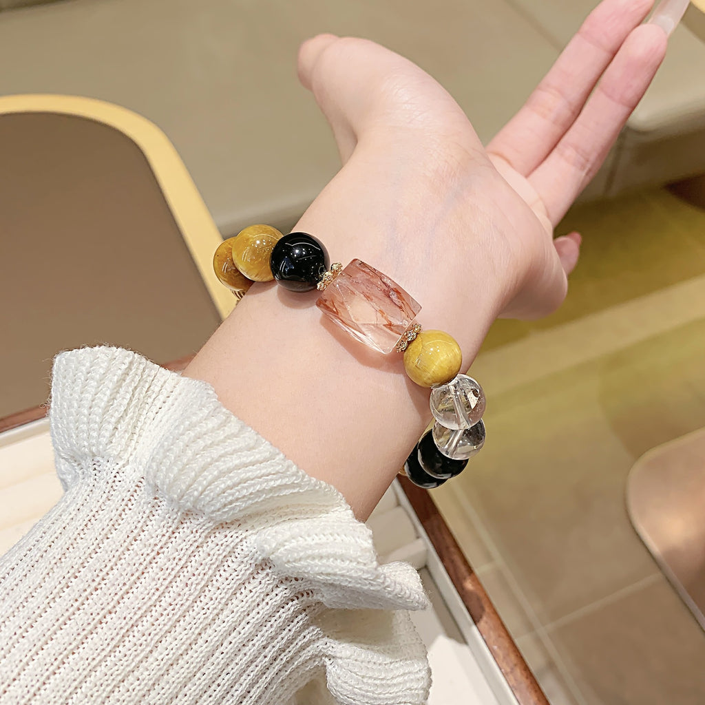 Gold Tiger Eye Crystal Bracelet Natural Crystal Bracelet Cross-border Hot-Selling Hand Jewelry diy Natural Crystal Bracelet