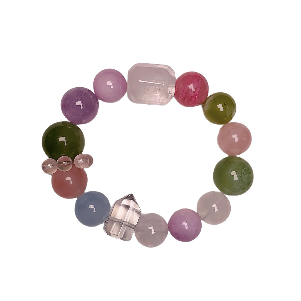 Natural Rainbow Multi-Gemstone Crystal Bracelet Aquamarine Xiu Jade Citrine Rose Quartz Amethyst Bracelet Crystal Bracelet