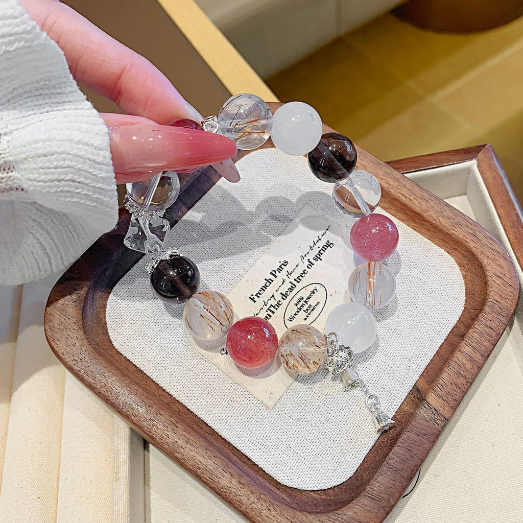 Natural Multi-Gemstone Crystal Fashion Versatile Women's Bracelet Hot-selling Exquisite Bracelet Original Design Strawberry Crystal Bracelet