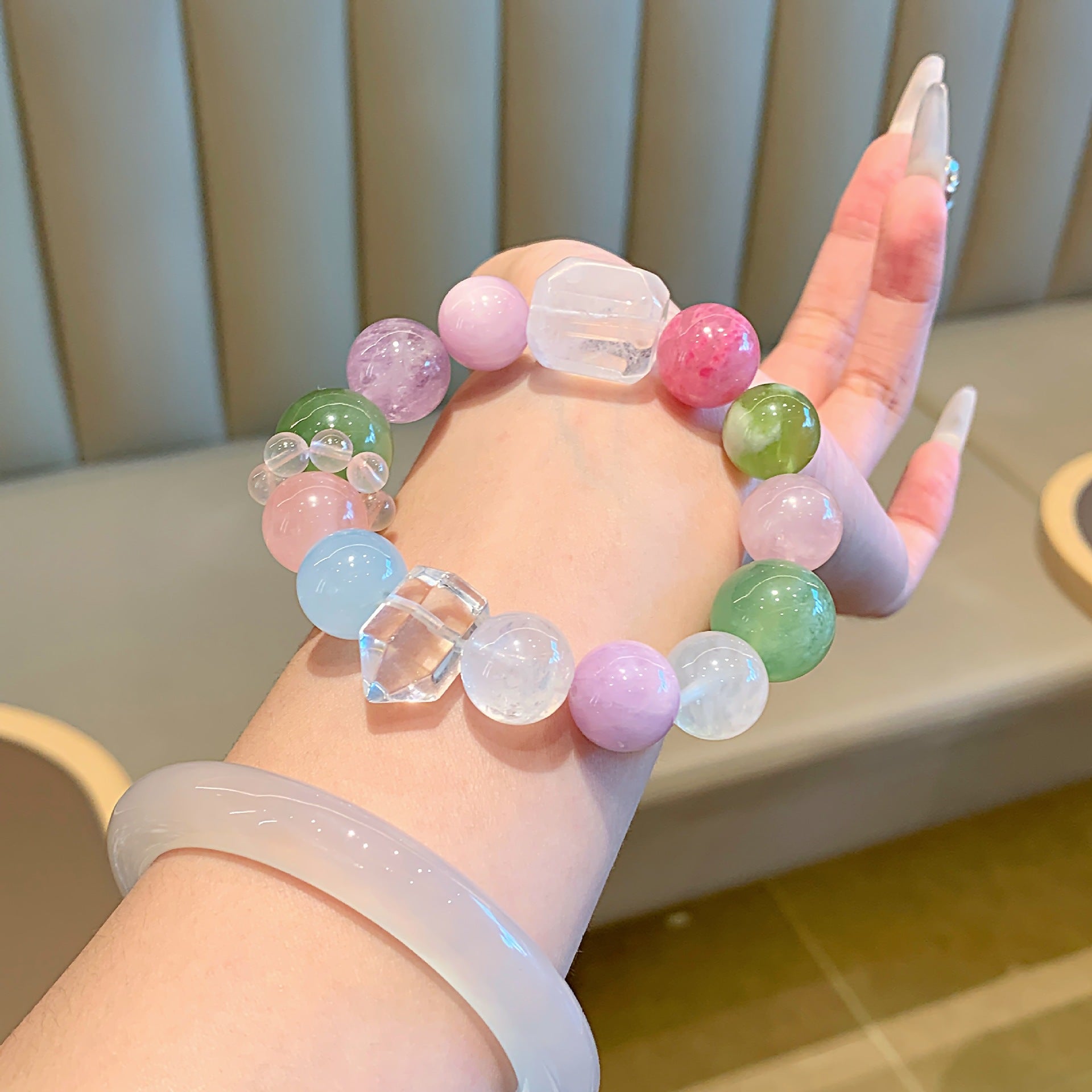 Natural Rainbow Multi-Gemstone Crystal Bracelet Aquamarine Xiu Jade Citrine Rose Quartz Amethyst Bracelet Crystal Bracelet