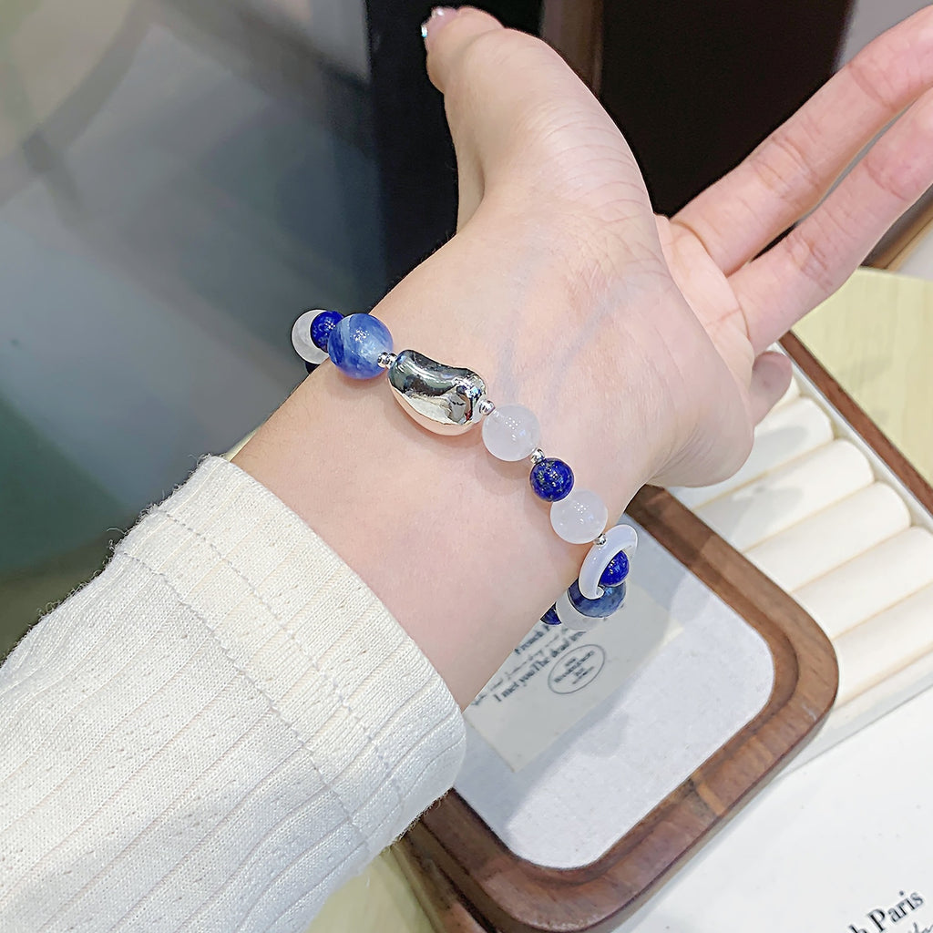 Original Design Blue Crystal Bracelet diy Deep Blue Ocean Heart Moisturizer Cross-border Hot Item Natural Crystal Bracelet