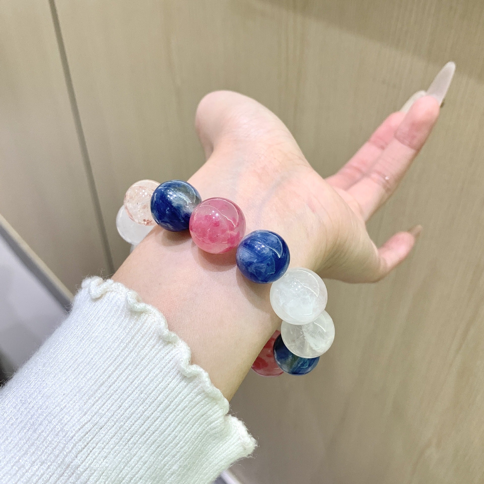 Macaron Color Series Pink Crystal with Pink Assai Milk White Crystal DIY Simple and Versatile Hand Jewelry String Crystal Bracelet