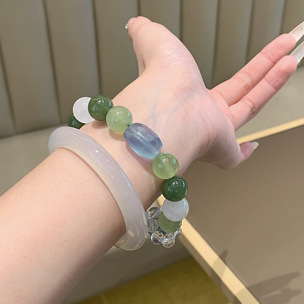 Natural Crystal Bead Bracelet Original Design White Phantom Crystal Matching Xiuyu Natural Crystal Bracelet