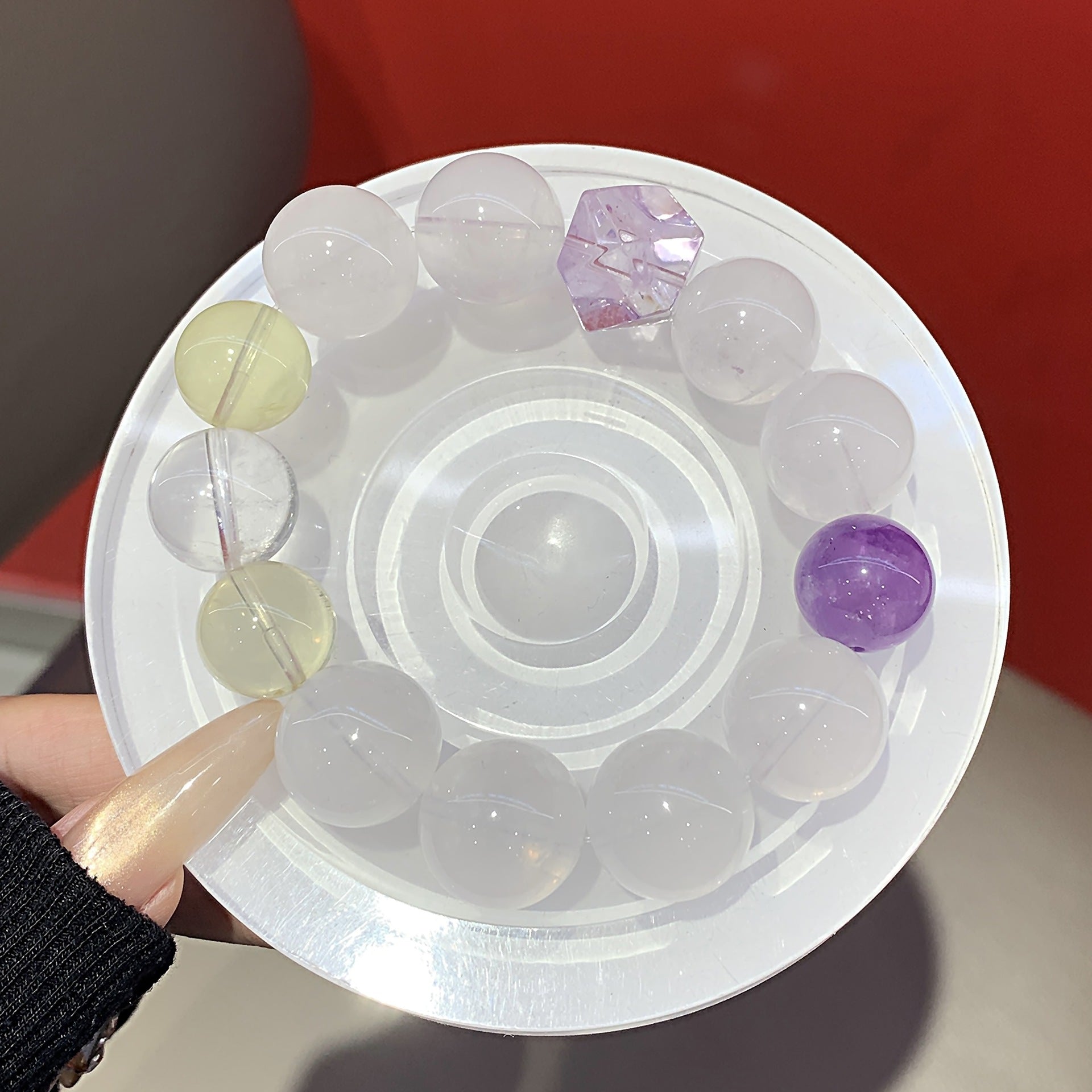 Natural Amethyst with Lemon Quartz White Phantom Crystal Bracelet Original Design Large Beads Crystal Bracelet