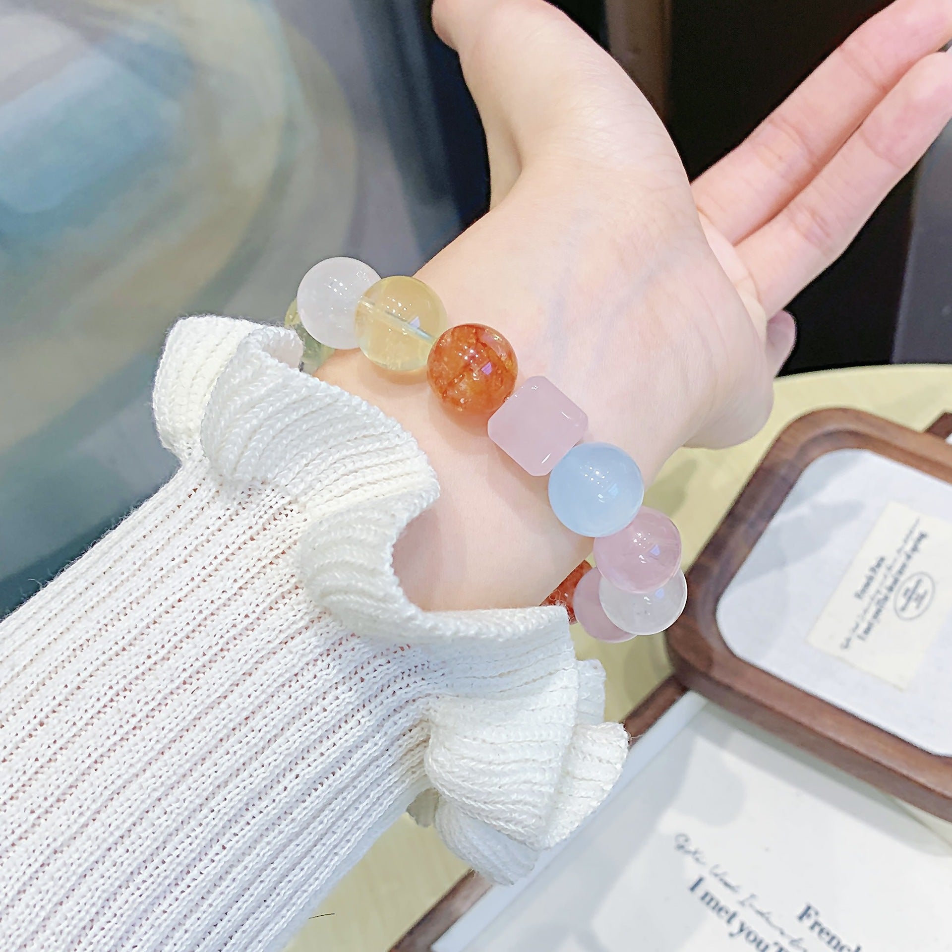 Natural Rose Quartz Single Loop Bracelet Rose Quartz Bracelet Fashion Original Design for Women Factory Ketang Jewelry Crystal Chain