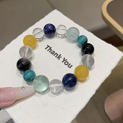 Large Natural Stone Bracelet Moonstone Citrine Tiger Eye Purple Phantom White Crystal Multi-Gem Bracelet Crystal Bracelet