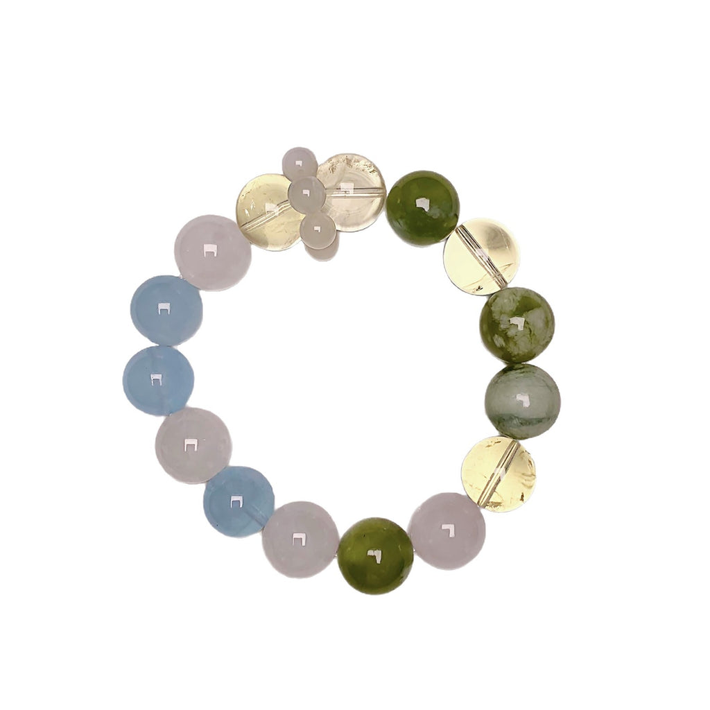 Ocean Moonlight Floating Light Green Grape Milk Cap Bracelet Aquamarine with White Phantom Crystal Bracelet Crystal Bracelet
