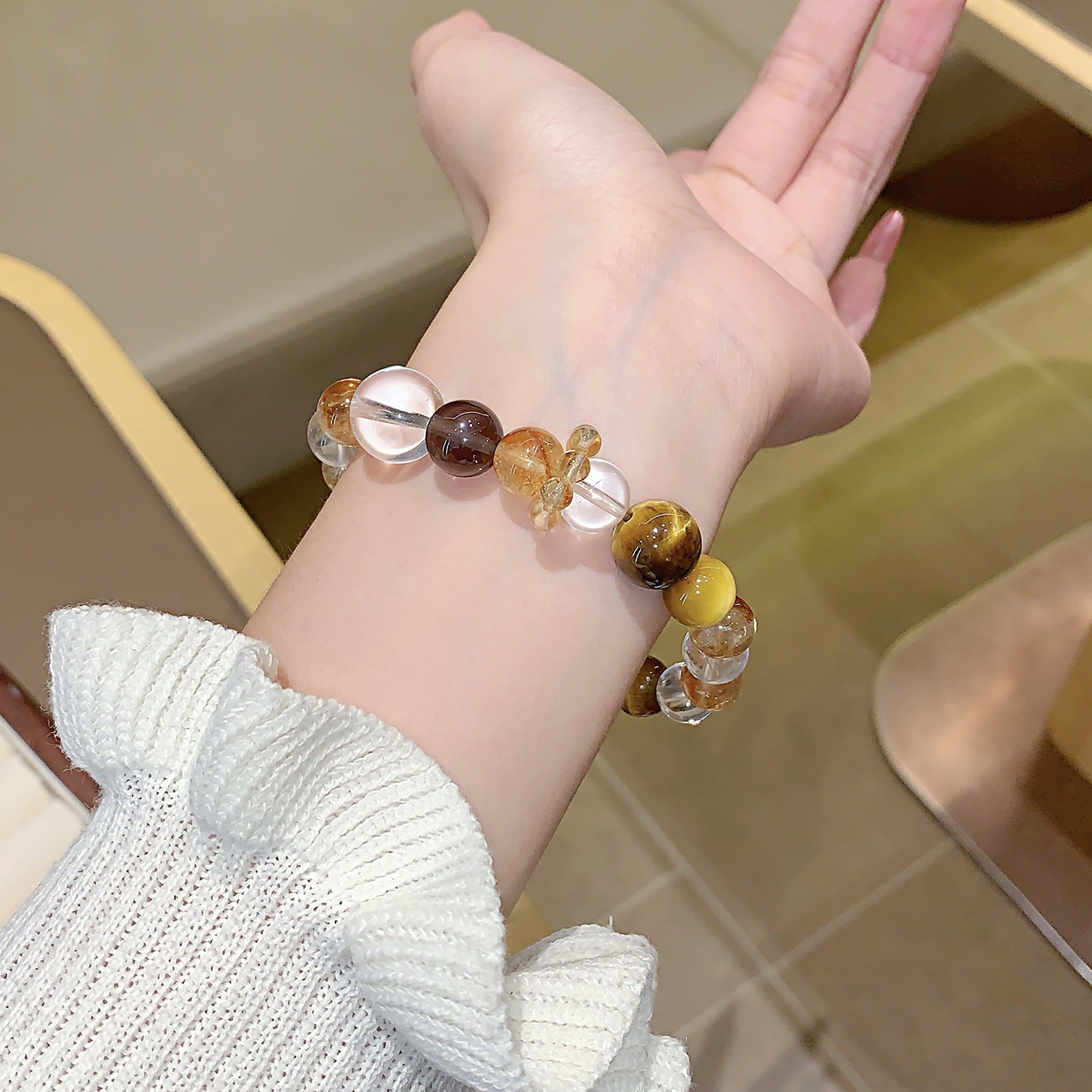 Original New Yellow Tiger Eye Bracelet Elegant and Versatile Bracelet Original Design Yellow Tiger Eye Crystal Bracelet