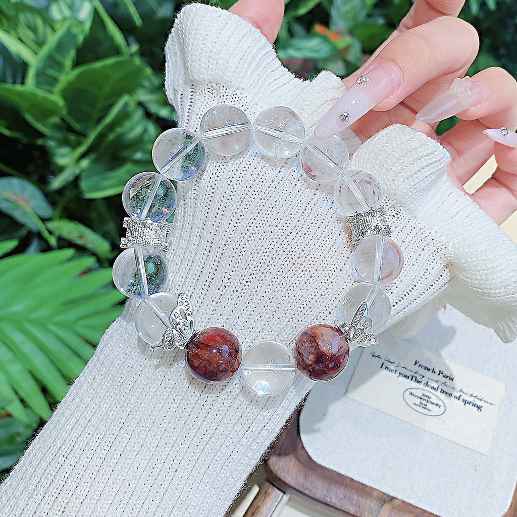 White Crystal Bracelet Butterfly Ornament diy Natural Crystal Bracelet Hot-Selling Jewelry Wholesale Artificial Round Beads Bracelet