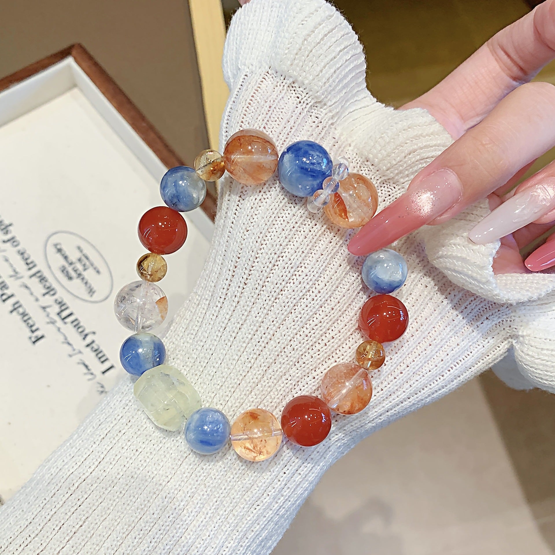 Original Natural Red Gum Flower Crystal Bracelet Dopamine Multi-Treasure Hand Jewelry String 2025Autumn New Crystal Bracelet