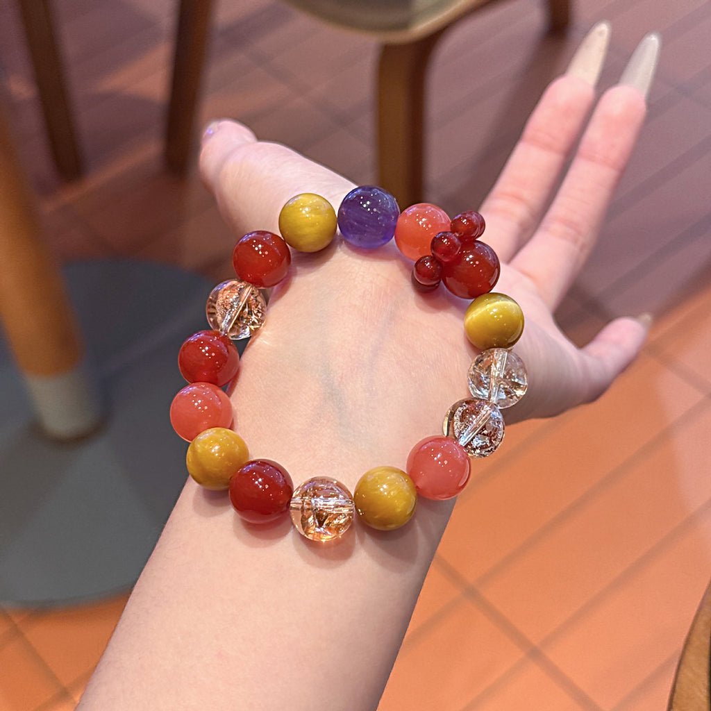 【Magnolia】Original Natural Yellow Tiger Eye with Gold Foil Explosion Design Handmade Exquisite Bracelet