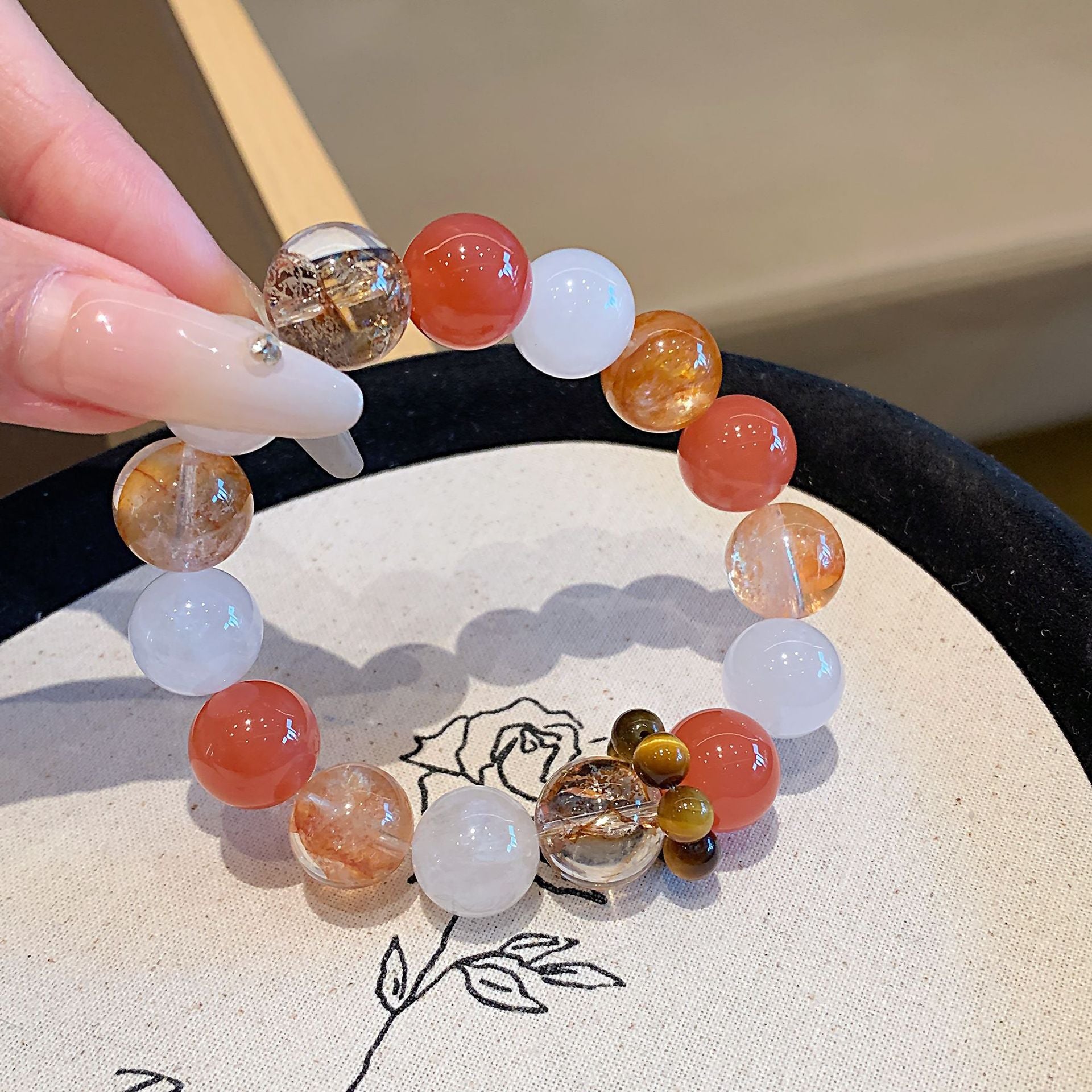 Natural Treasures diy Bracelet Paired with a variety of natural crystals Fashion Niche Hand Jewelry Chain Yellow Gum Flower Bracelet