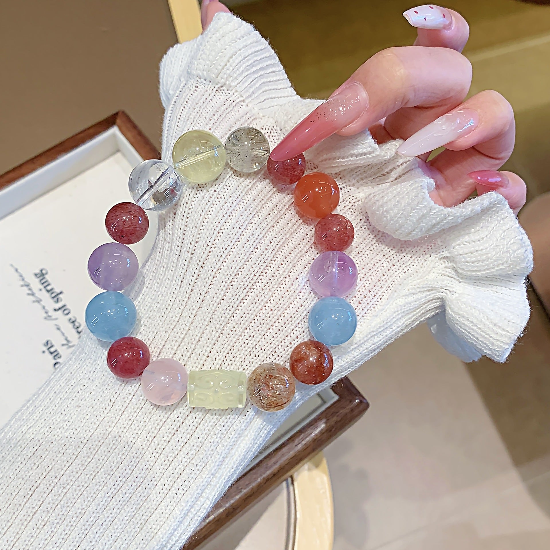 Natural Strawberry Quartz Jewelry Bracelet Original Niche Design Fashion diy Bracelet Natural Multi-Gemstone Crystal Bracelet