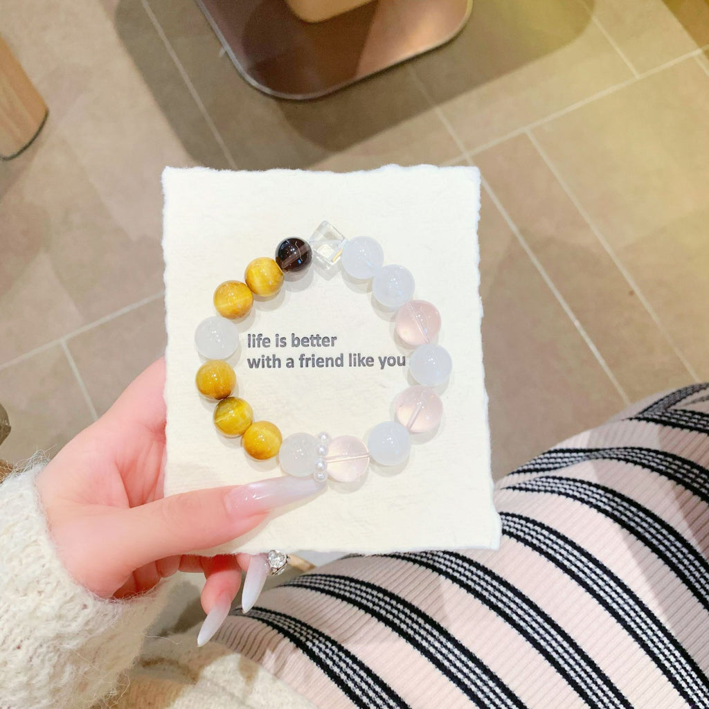 Natural Crystal Lucky Wealth Multi-Gem Bracelet Original Design White Phantom Yellow Tiger Eye Versatile Bracelet Crystal String Wholesale