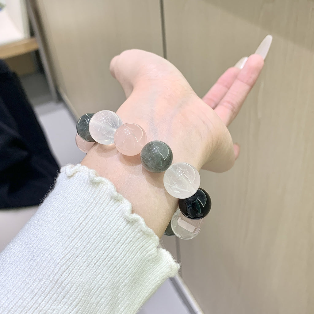 Gentle Pink Series DaZuobao Natural Pink Crystal Bracelet Large White Phantom Crystal Women's Jewelry String