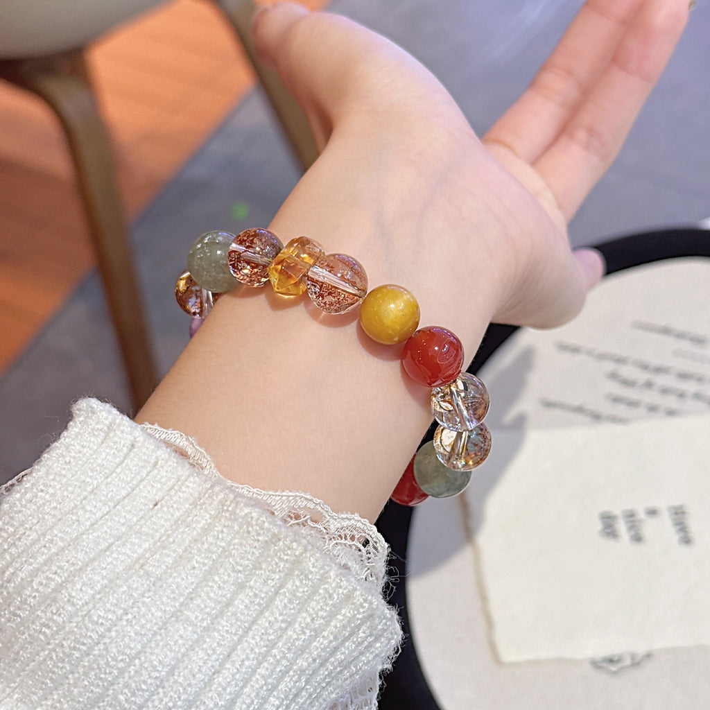 Natural Crystal Multi-Gem Bracelet Original Design Gold Foil Explosion Fashion Bracelet Wholesale Natural Crystal Bracelet