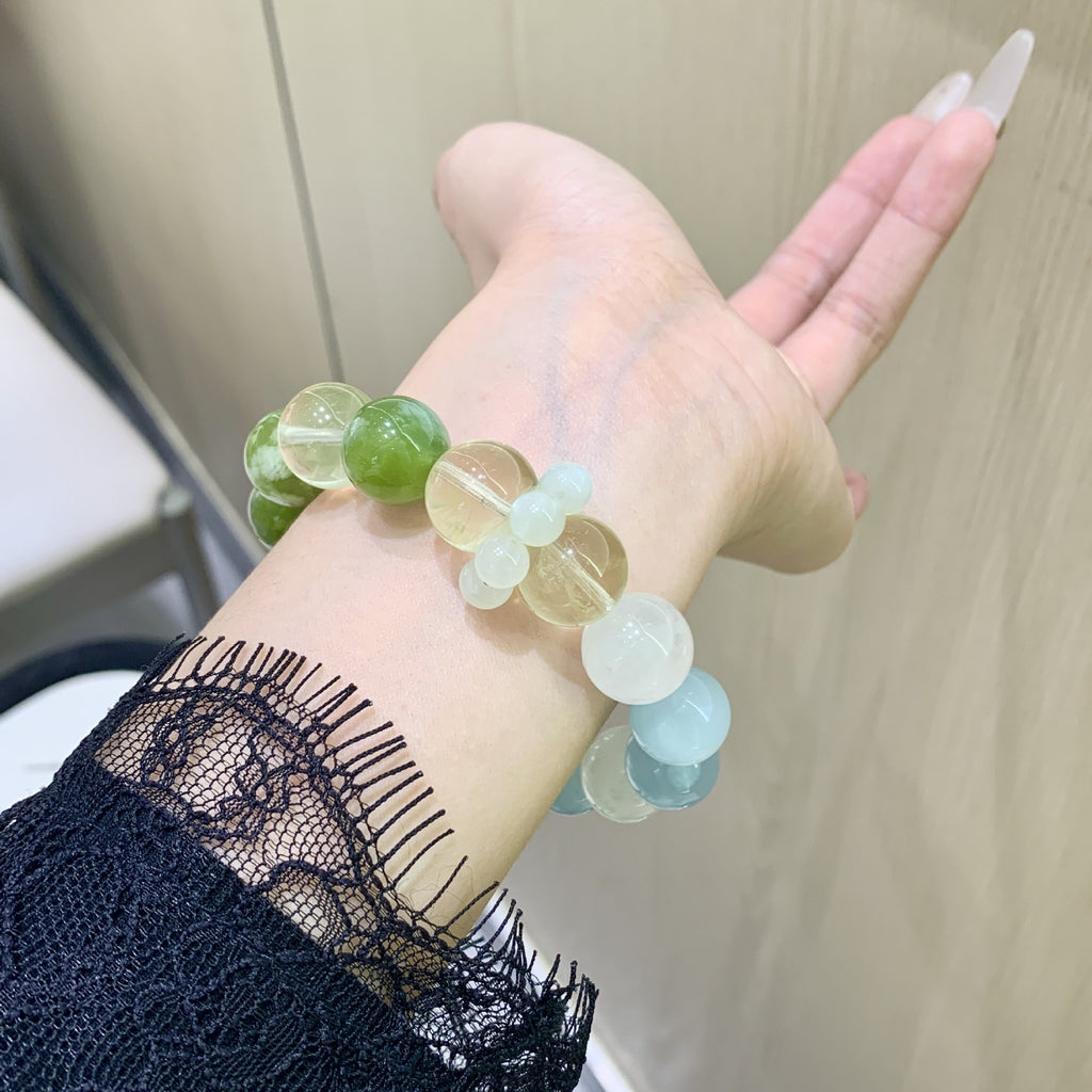 Ocean Moonlight Floating Light Green Grape Milk Cap Bracelet Aquamarine with White Phantom Crystal Bracelet Crystal Bracelet
