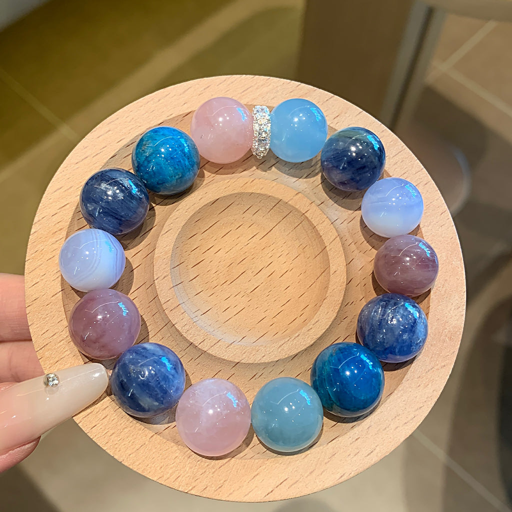 Natural Crystal Round Bead Multi-Gem Bracelet Creative Hand Jewelry Chain Matching Combination Energy Stone Aquamarine Crystal Bracelet