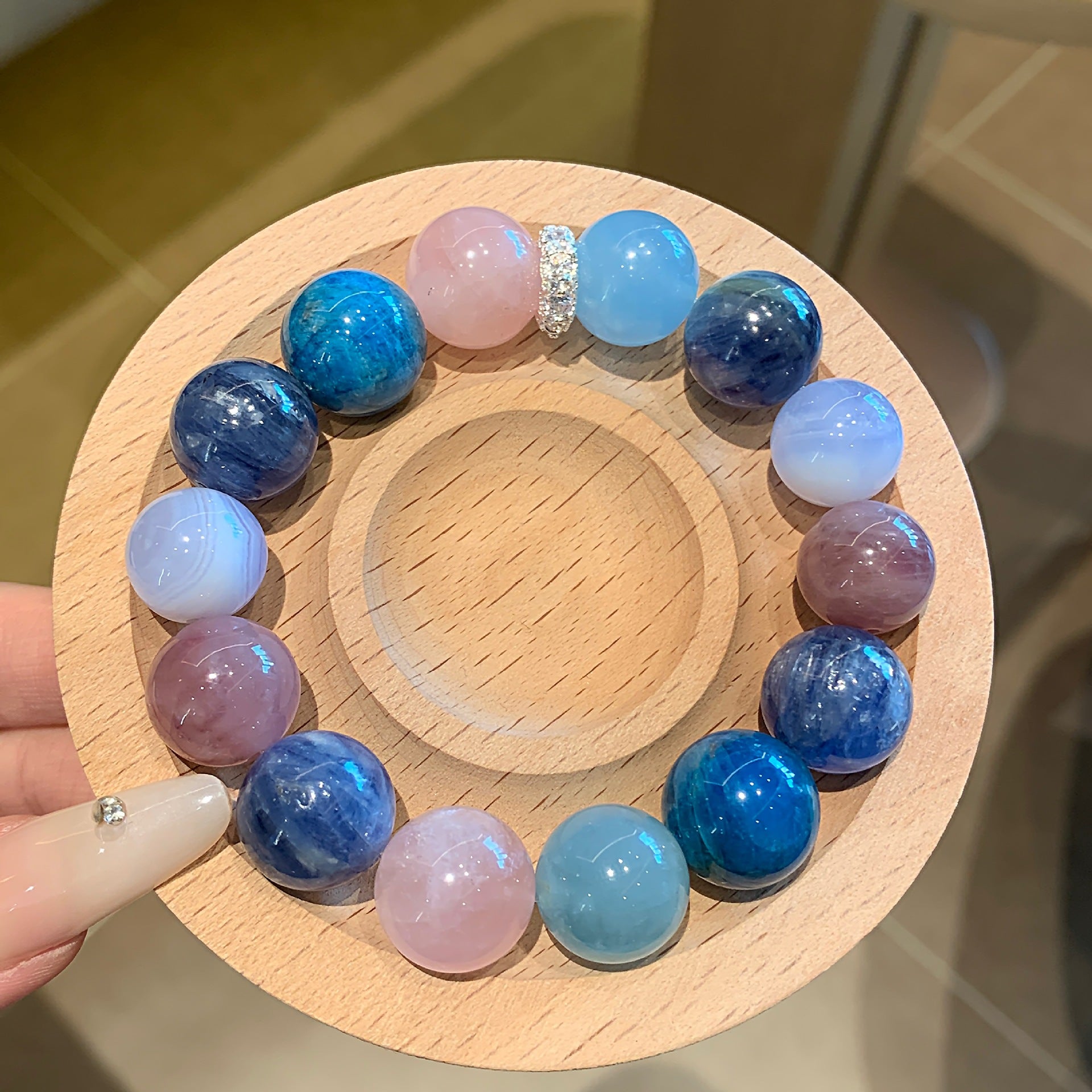 Natural Crystal Round Bead Multi-Gem Bracelet Creative Hand Jewelry Chain Matching Combination Energy Stone Aquamarine Crystal Bracelet