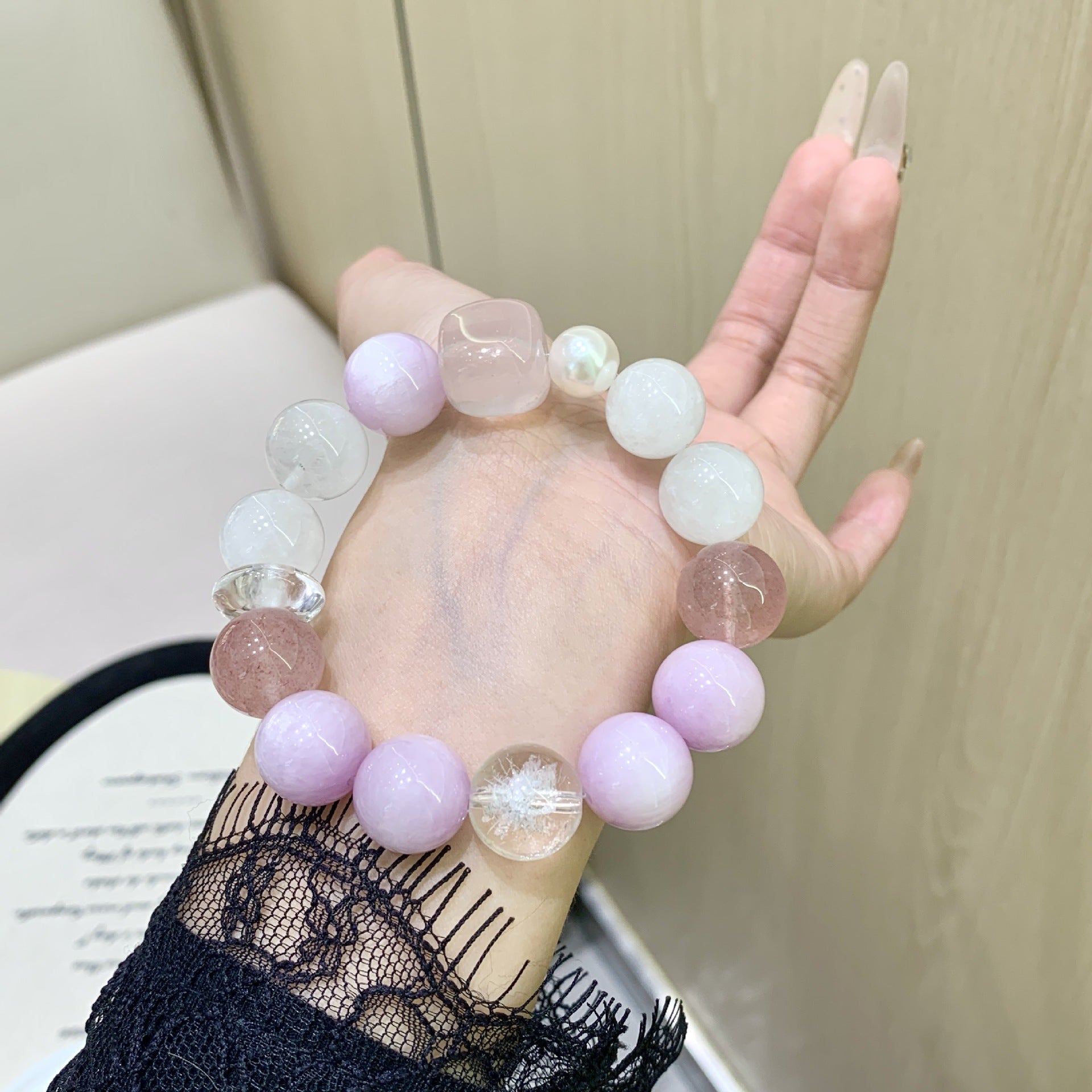 Natural Crystal Bracelet Purple Lithium Quartz and White Phantom Bracelet Hot-Selling Jewelry Bracelet Purple Spodumene Crystal Bracelet