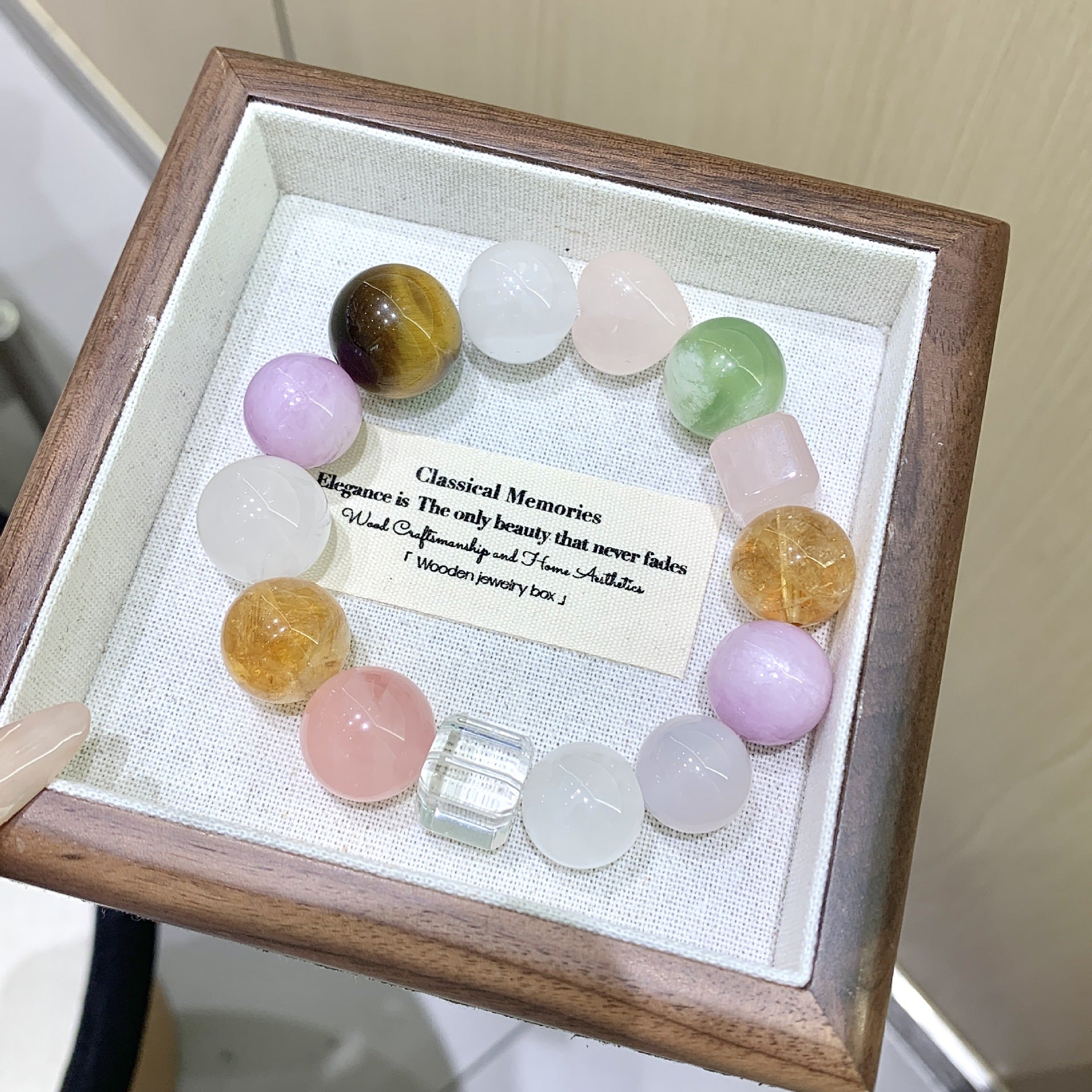 Natural Rainbow Multi-Gemstone Crystal Bracelet White Ghost Xiuyan Jade Yellow Crystal Pink Crystal Amethyst Bracelet Crystal Bracelet