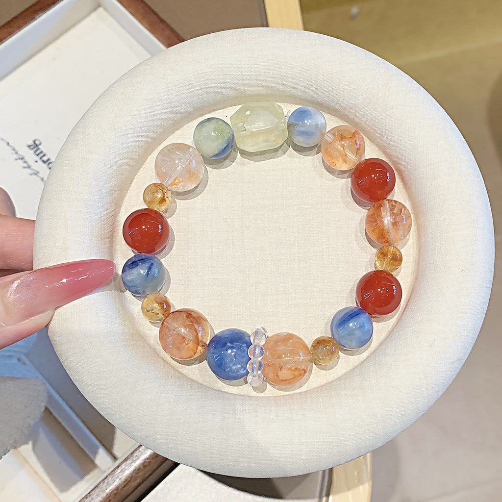 Original Natural Red Gum Flower Crystal Bracelet Dopamine Multi-Treasure Hand Jewelry String 2025Autumn New Crystal Bracelet