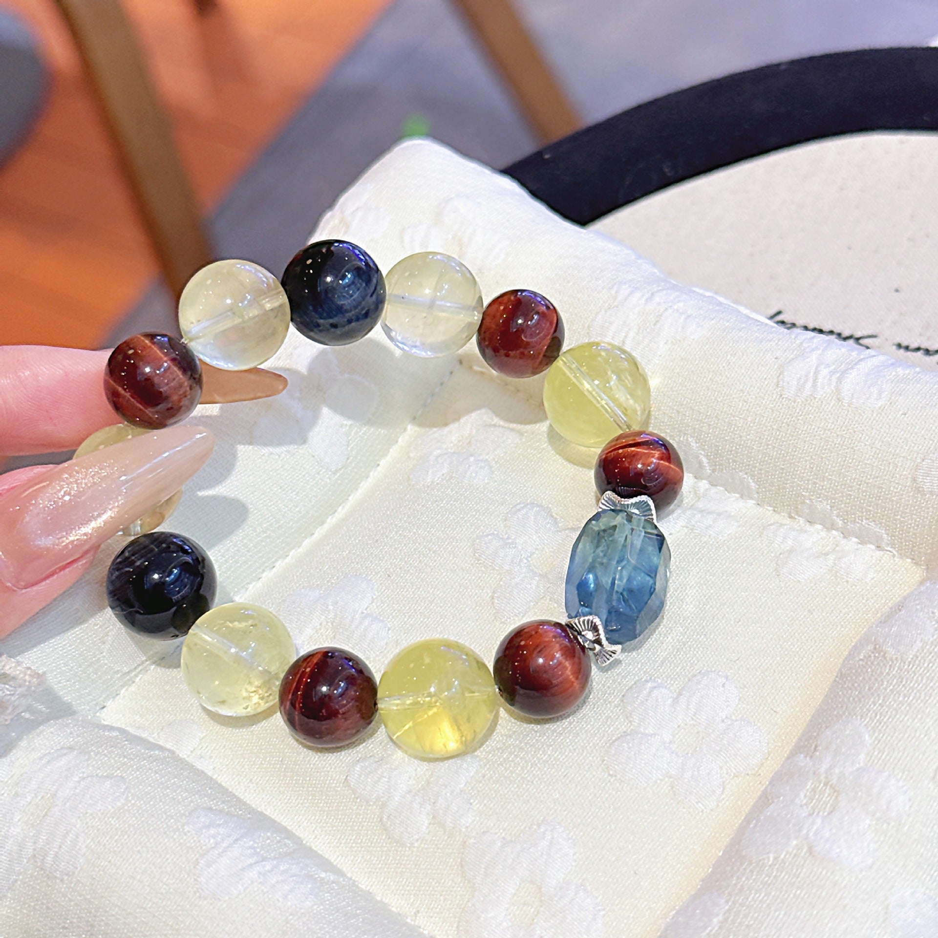 Natural Multi-Gemstone Crystal Bracelet Red Tiger Eye Bracelet Winter Hot-Selling Hand Jewelry Rainbow Multi-Treasure Dopamine Hand Crystal