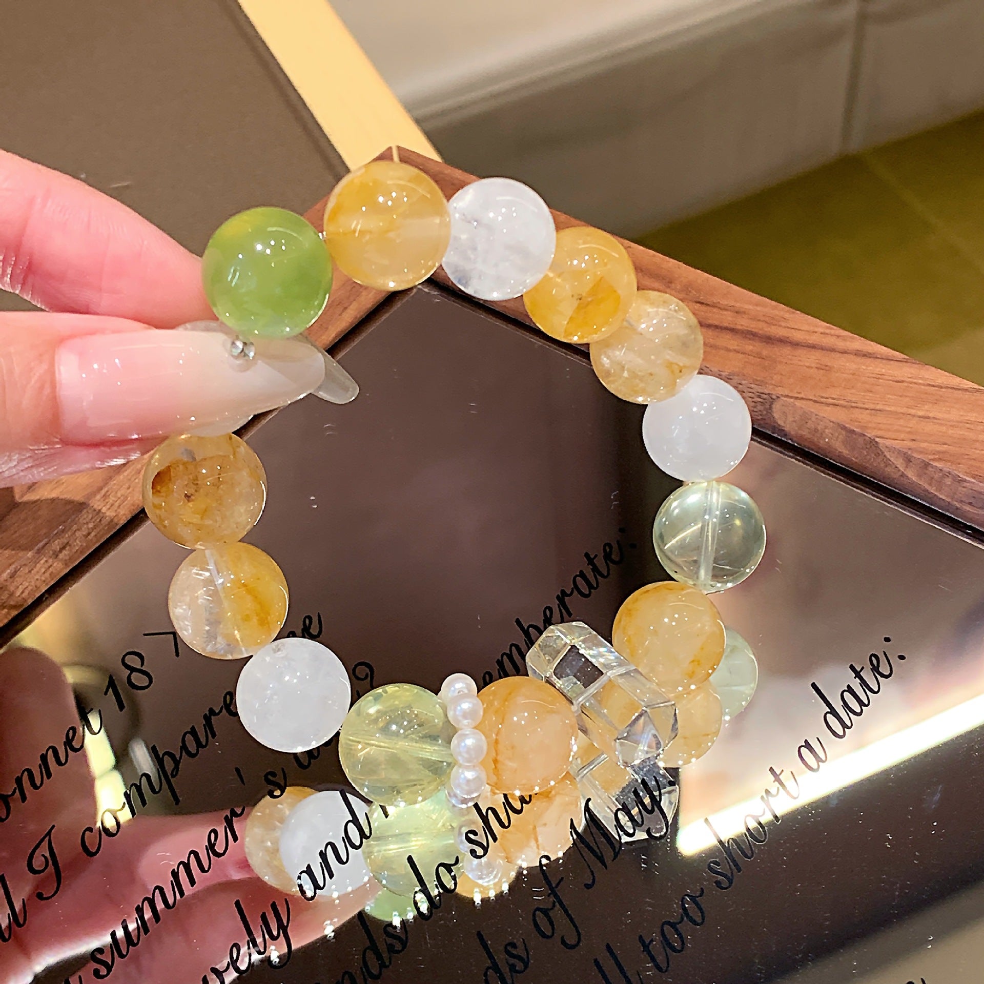 Natural Multi-Gem Bracelet Yellow Crystal Snowflake Phantom Fluorite Yellow Gum Flower Xiaohongshu Hot Sale Yellow Gum Flower Bracelet