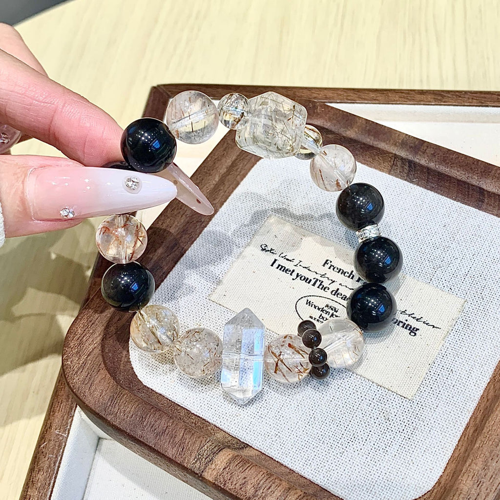 Black Gold Super Seven Natural Crystal Bracelet Light Luxury Niche High-End Black Gold Super Seven Bracelet Wholesale Crystal Bracelets