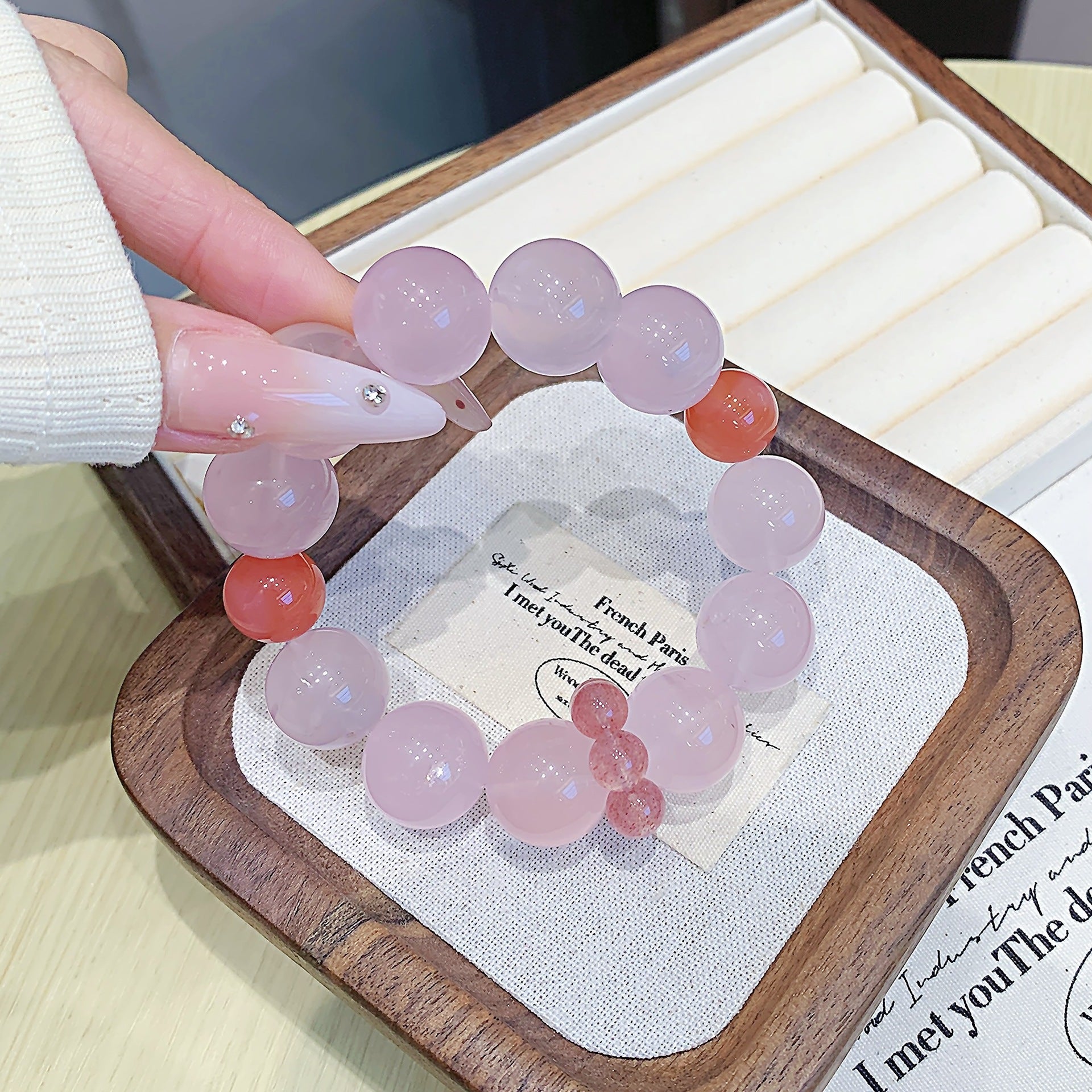 Natural Crystal Bracelet Strawberry quartz DIY Original Niche Design Crystal Bracelet Little Red Book Same Style Crystal Chain