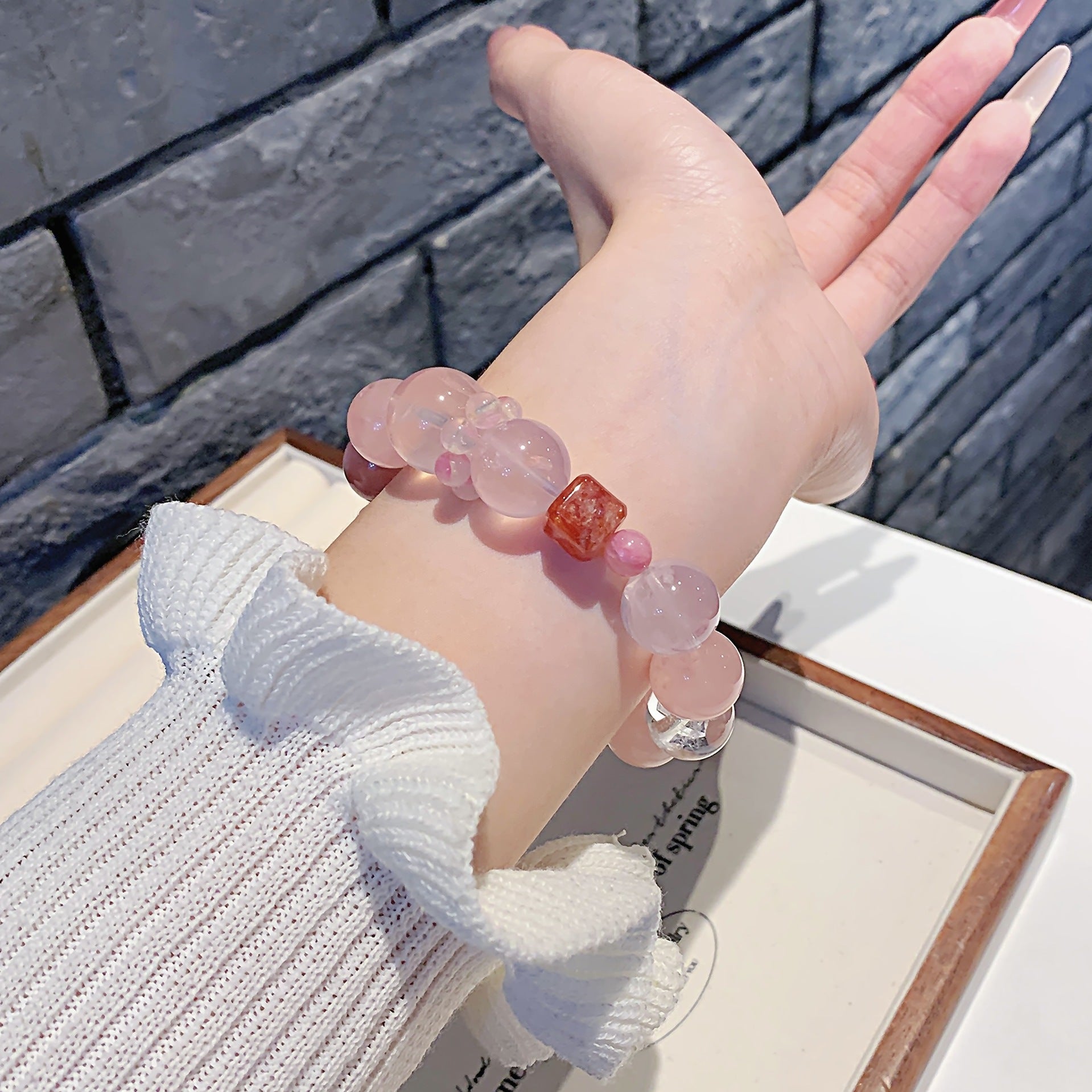 Natural Pink Crystal Bracelet Natural Crystal Bracelet Hot-Selling Jewelry Crystal Bracelet Jewelry Original Bracelet diy