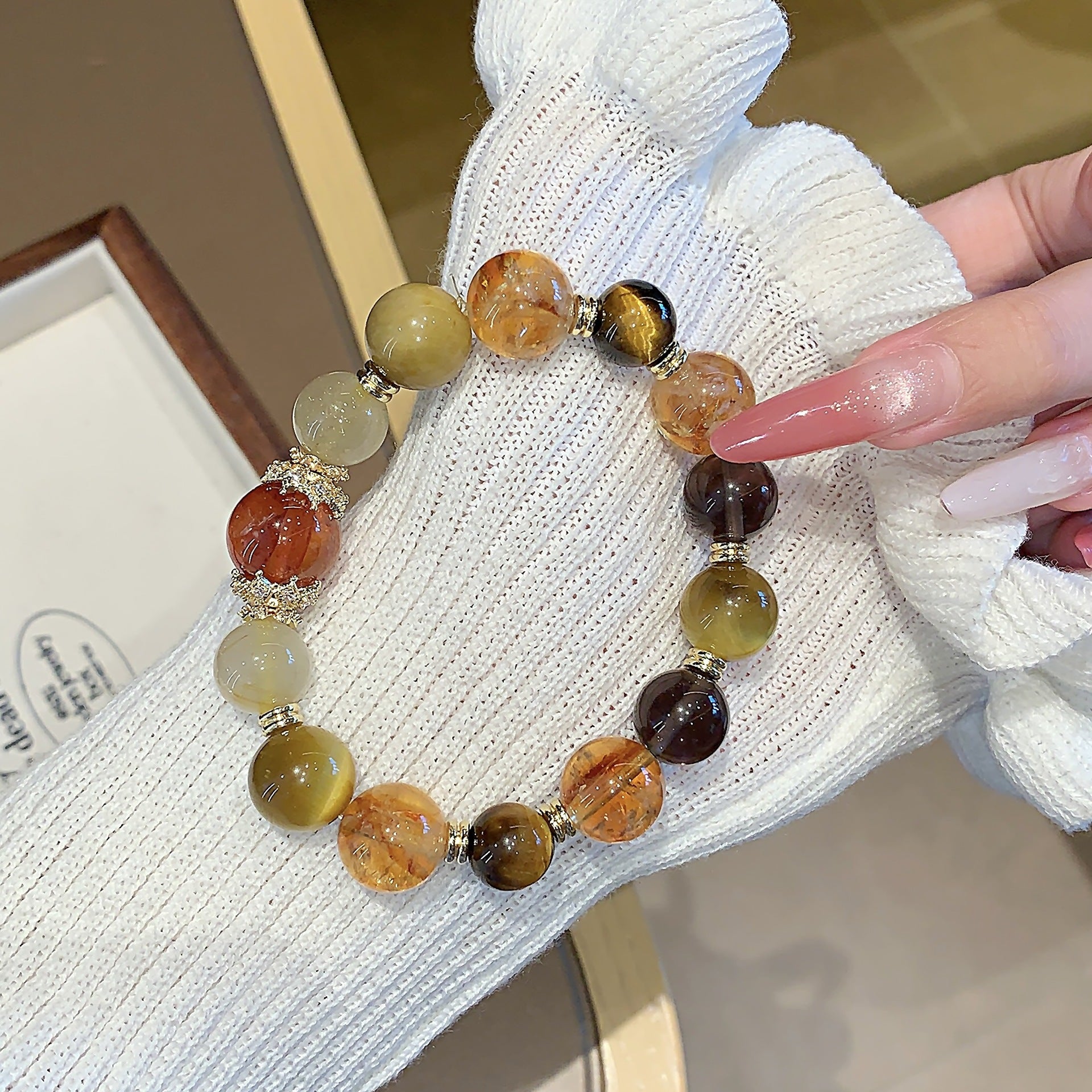 Natural Yellow Pagoda Crystal Men's and Women's Zodiac Year Bracelet Light Luxury Design Bracelet Jewelry Gift Multi-bead Bracelet