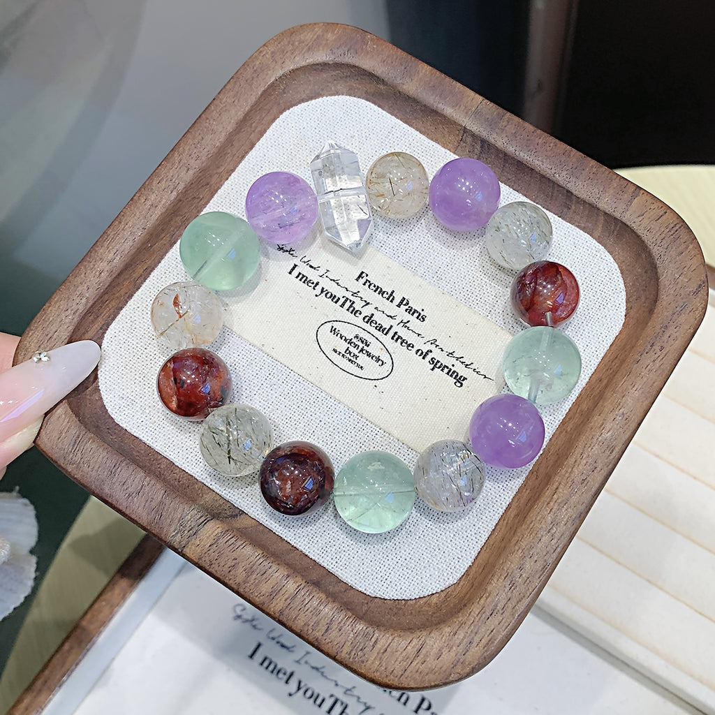 Natural Multi-Gemstone Crystal Bracelet Amethyst Bracelet Autumn Hot Style Hand Jewelry Rainbow Multi-Treasure Dopamine Hand Crystal