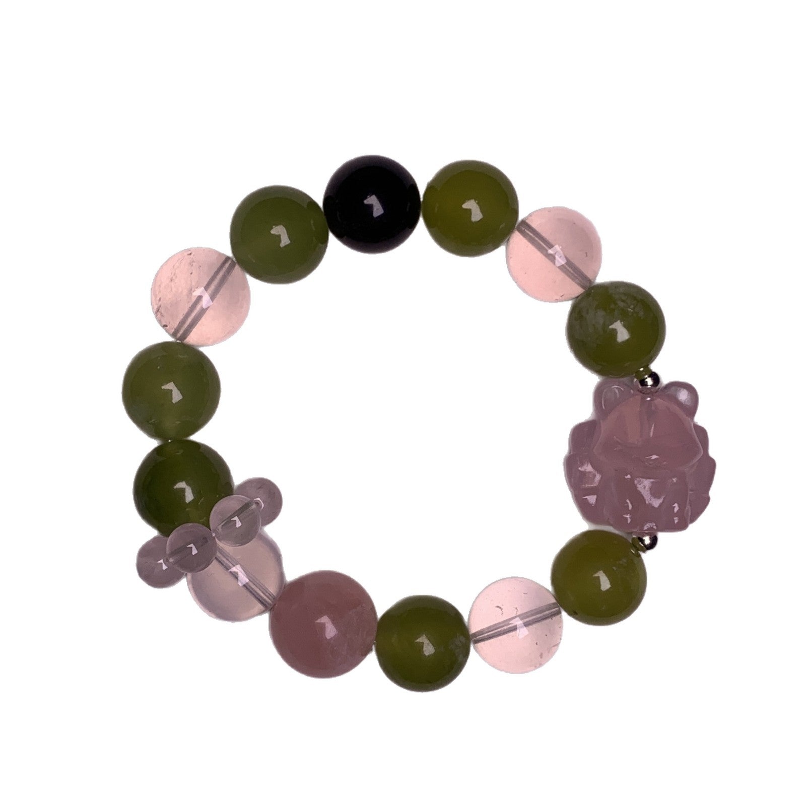 Natural Xiuyan Jade Jewelry Crystal Bracelet Fortune-Attracting Wealth Peach Blossom Lucky Bead Bracelet Gift for Women Rose Quartz Bracelet