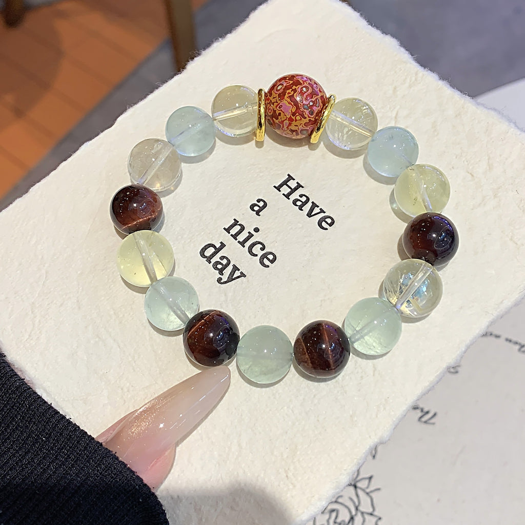Natural Multi-Gemstone Crystal Bracelet Lemon Crystal Crystal Bracelet Original Niche Design Green Fluorite Bracelet Crystal