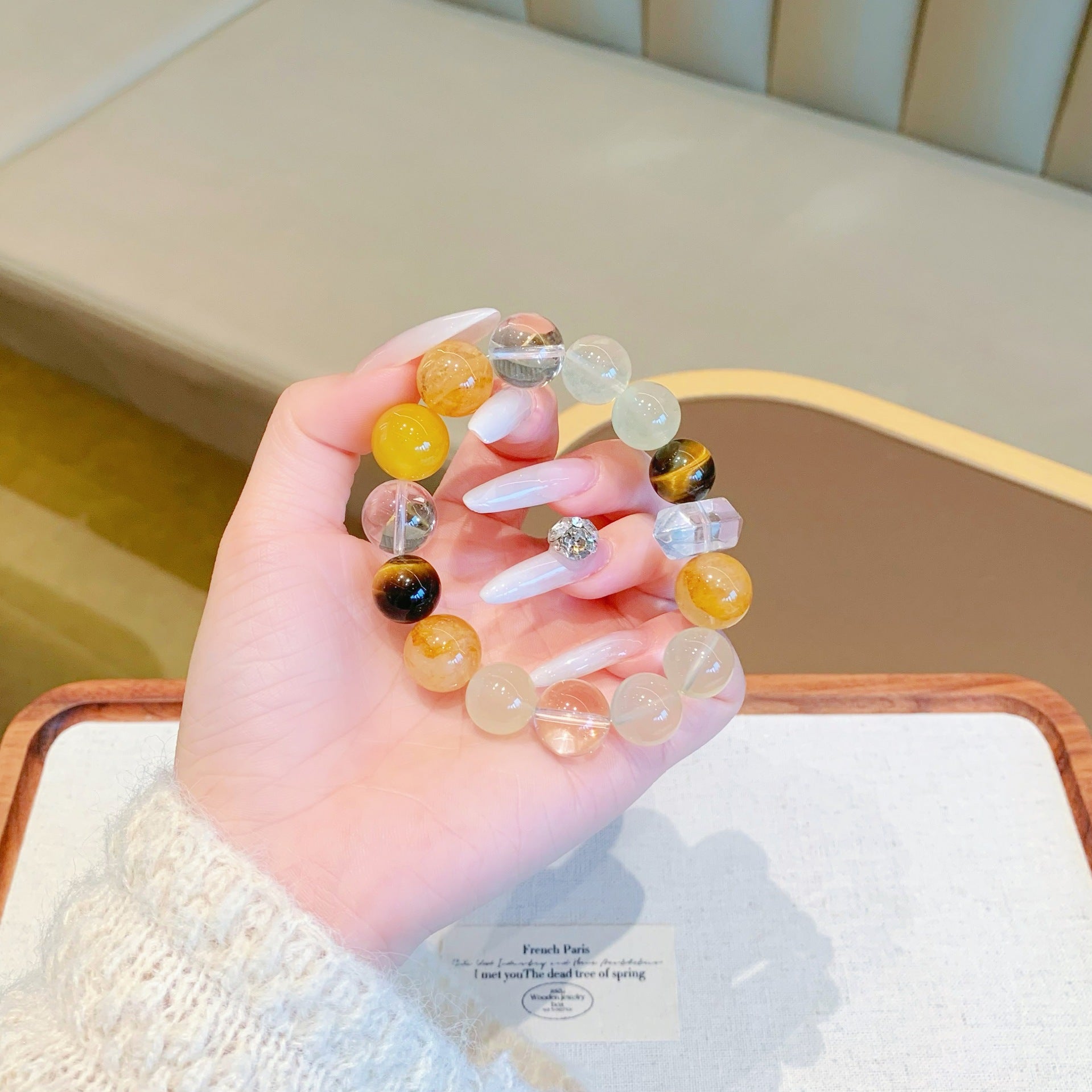 Natural Yellow Gum Flower Matching Lemon Crystal Crystal Bracelet Original Design Natural Crystal Bracelet Yellow Gum Flower Bracelet