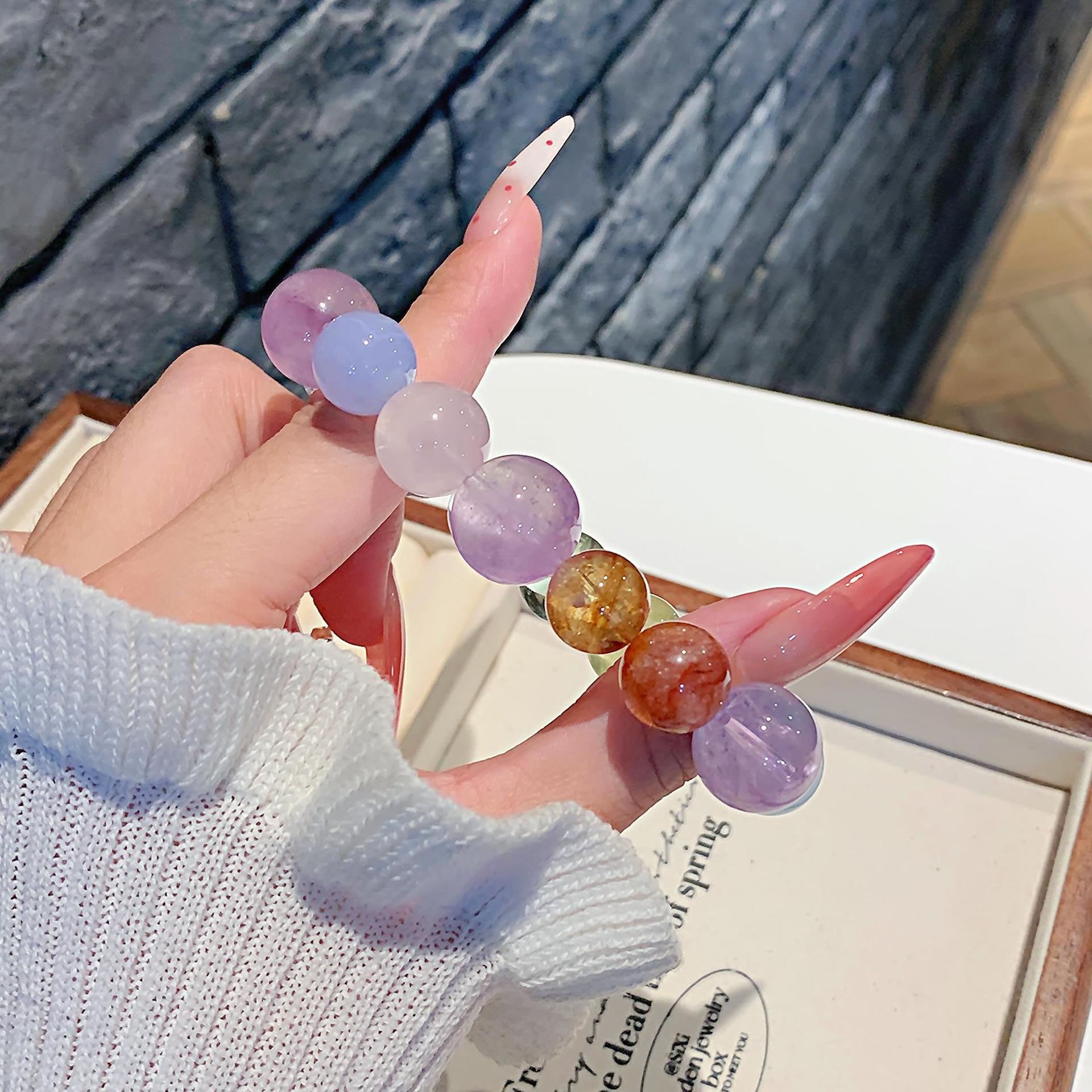 Natural Dopamine Bracelet Rainbow Color Mo Pink Glue Flower Golden Hair Crystal Blue Moonlight Ornament Chain Multi Treasure Crystal String