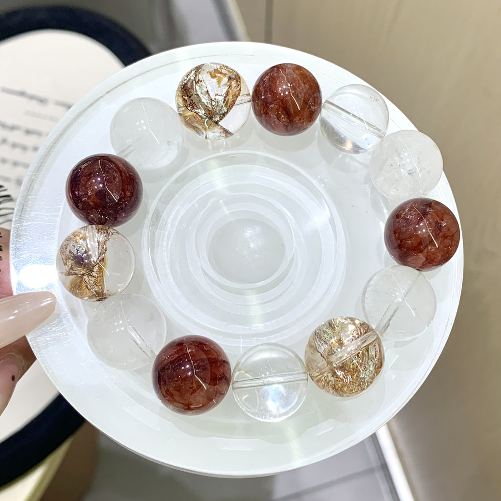 Natural Crystal Bracelet Red Gum Flower Matching White Ghost Bracelet Popular Jewelry Bracelet Red Gum Flower Crystal Bracelet