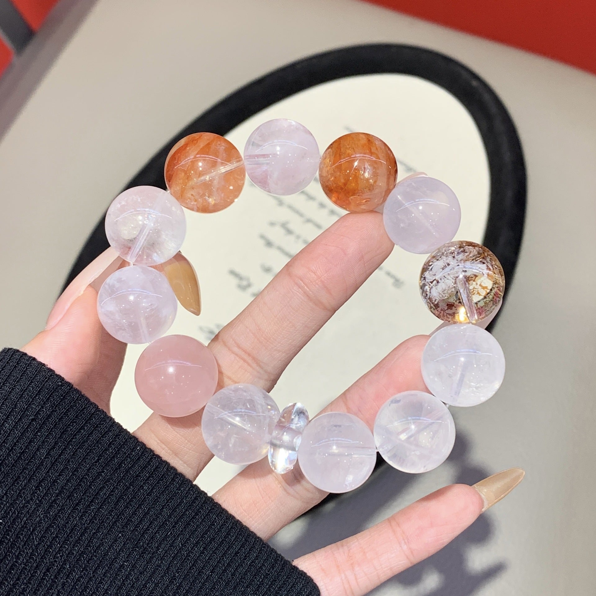 Natural Crystal Bracelet White Crystal DIY Original Design Unique Design Crystal Chain Red Gum Flower Crystal Bracelet