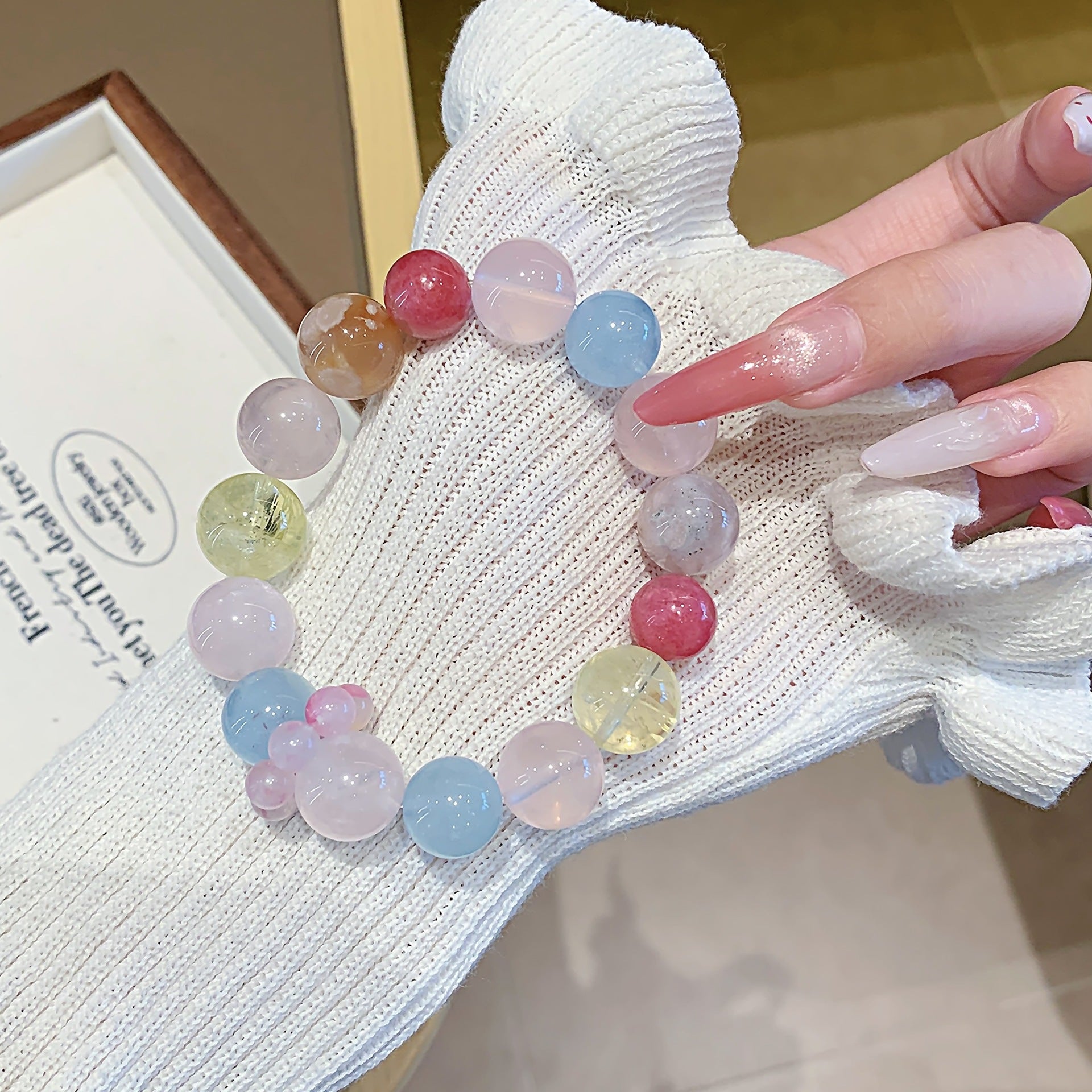 Natural Multi-Gemstone Crystal Bracelet Original Design Single Circle Large Crystal Beaded Bracelet Rose Quartz Multi-Gemstone Bracelet